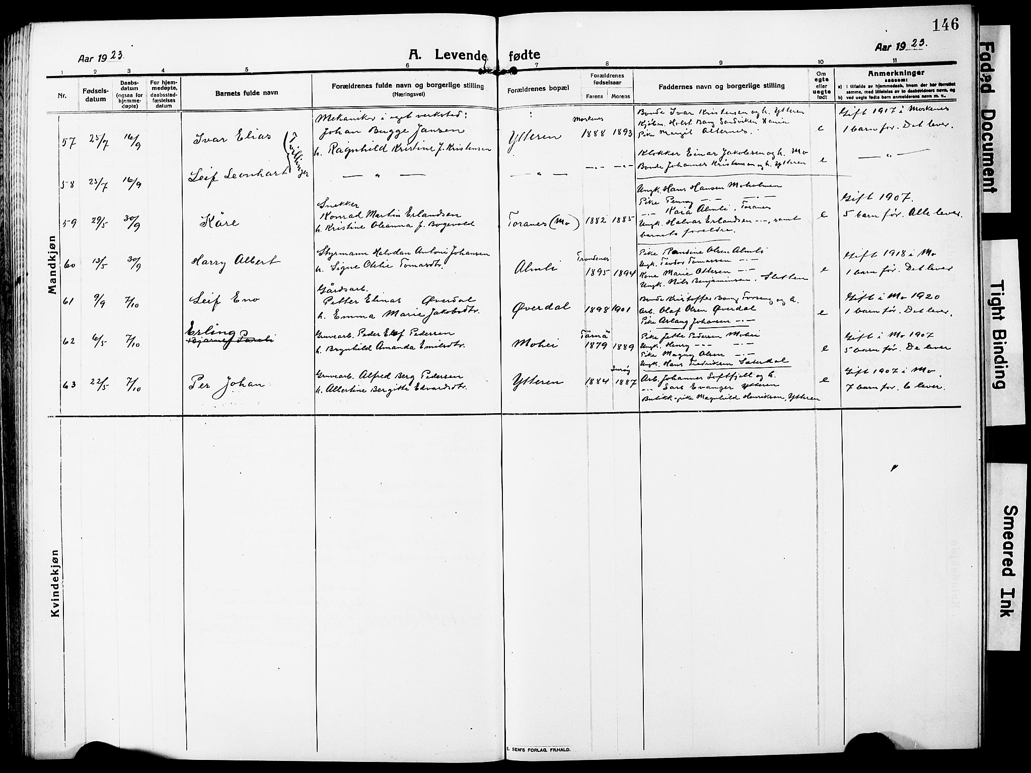 Ministerialprotokoller, klokkerbøker og fødselsregistre - Nordland, AV/SAT-A-1459/827/L0423: Parish register (copy) no. 827C12, 1912-1930, p. 146
