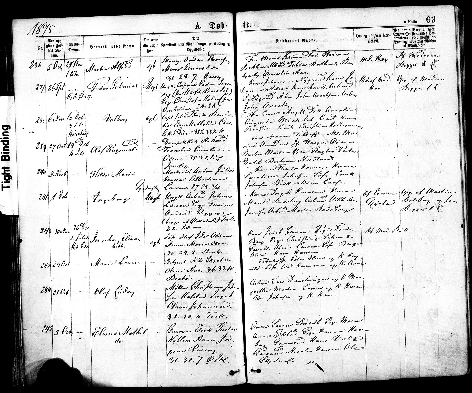 Ministerialprotokoller, klokkerbøker og fødselsregistre - Sør-Trøndelag, SAT/A-1456/602/L0118: Parish register (official) no. 602A16, 1873-1879, p. 63