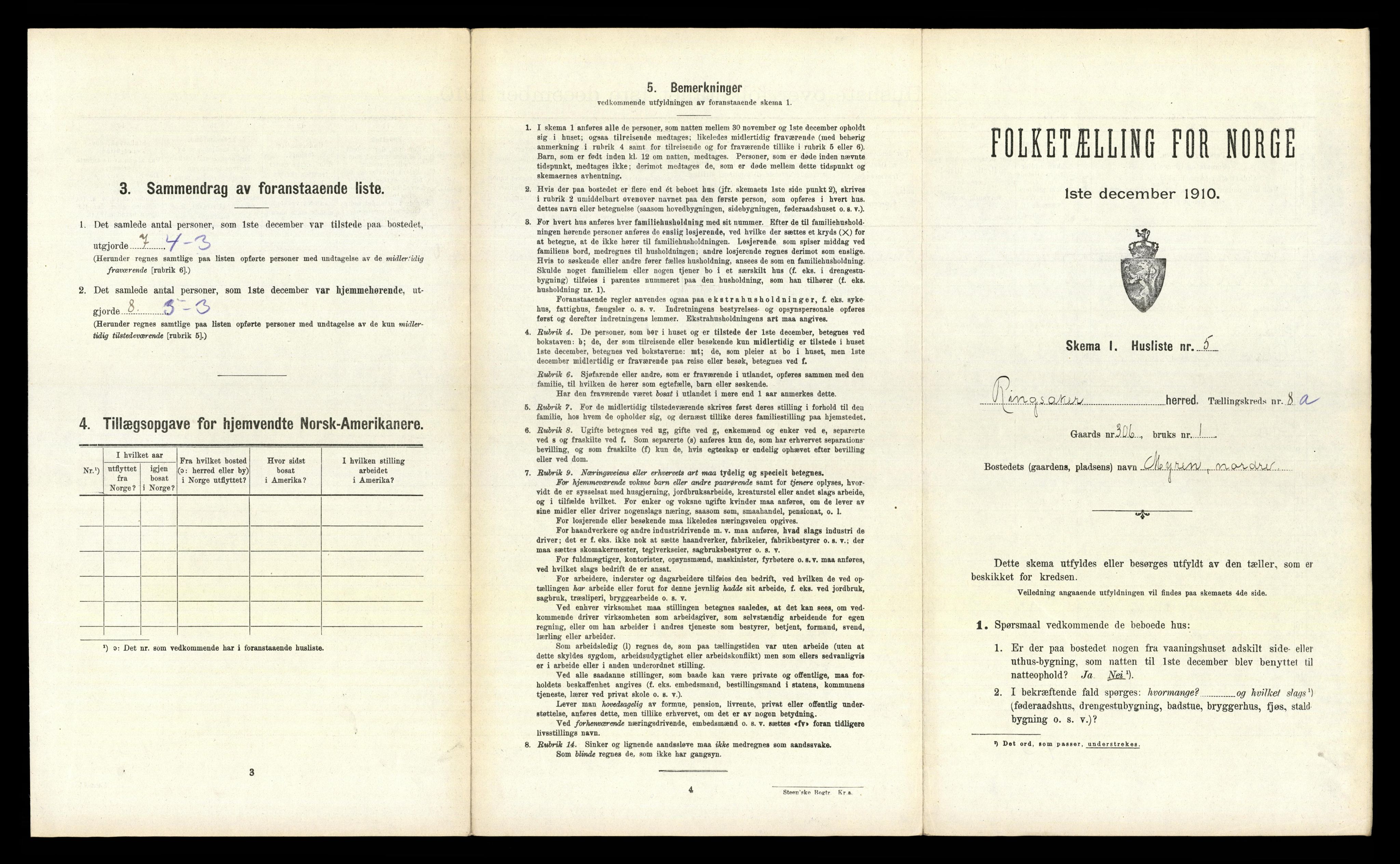 RA, 1910 census for Ringsaker, 1910, p. 1261
