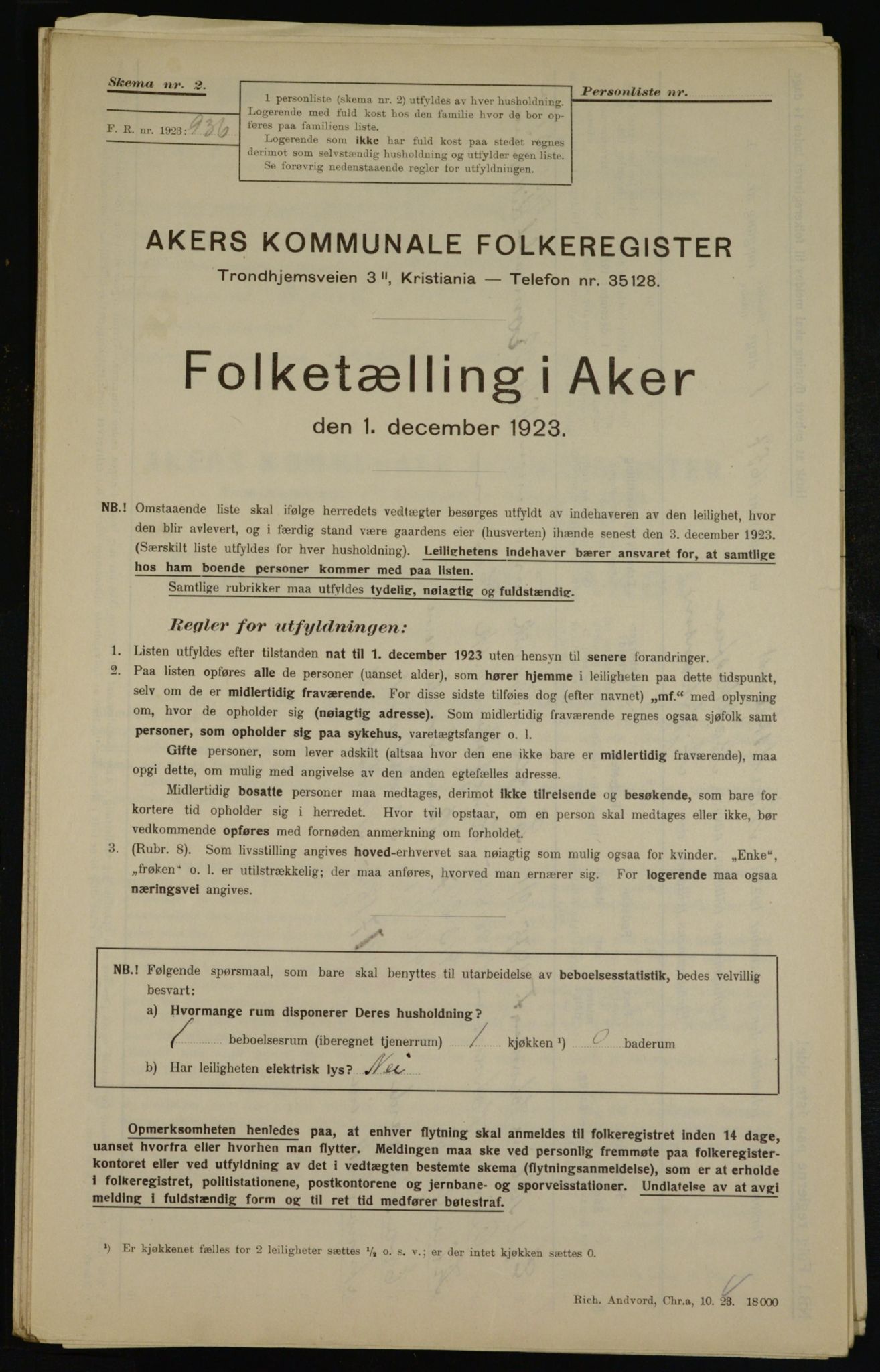 , Municipal Census 1923 for Aker, 1923, p. 42190