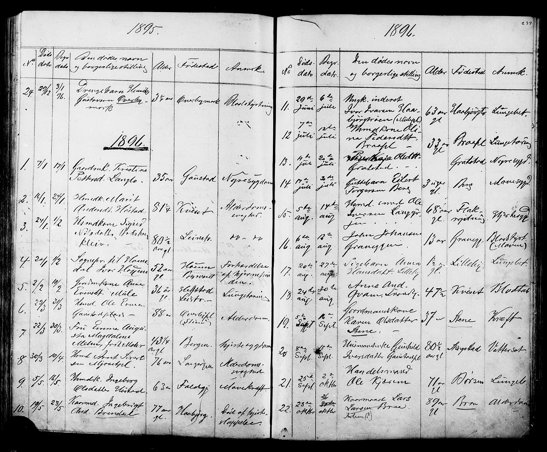 Ministerialprotokoller, klokkerbøker og fødselsregistre - Sør-Trøndelag, SAT/A-1456/612/L0387: Parish register (copy) no. 612C03, 1874-1908, p. 237