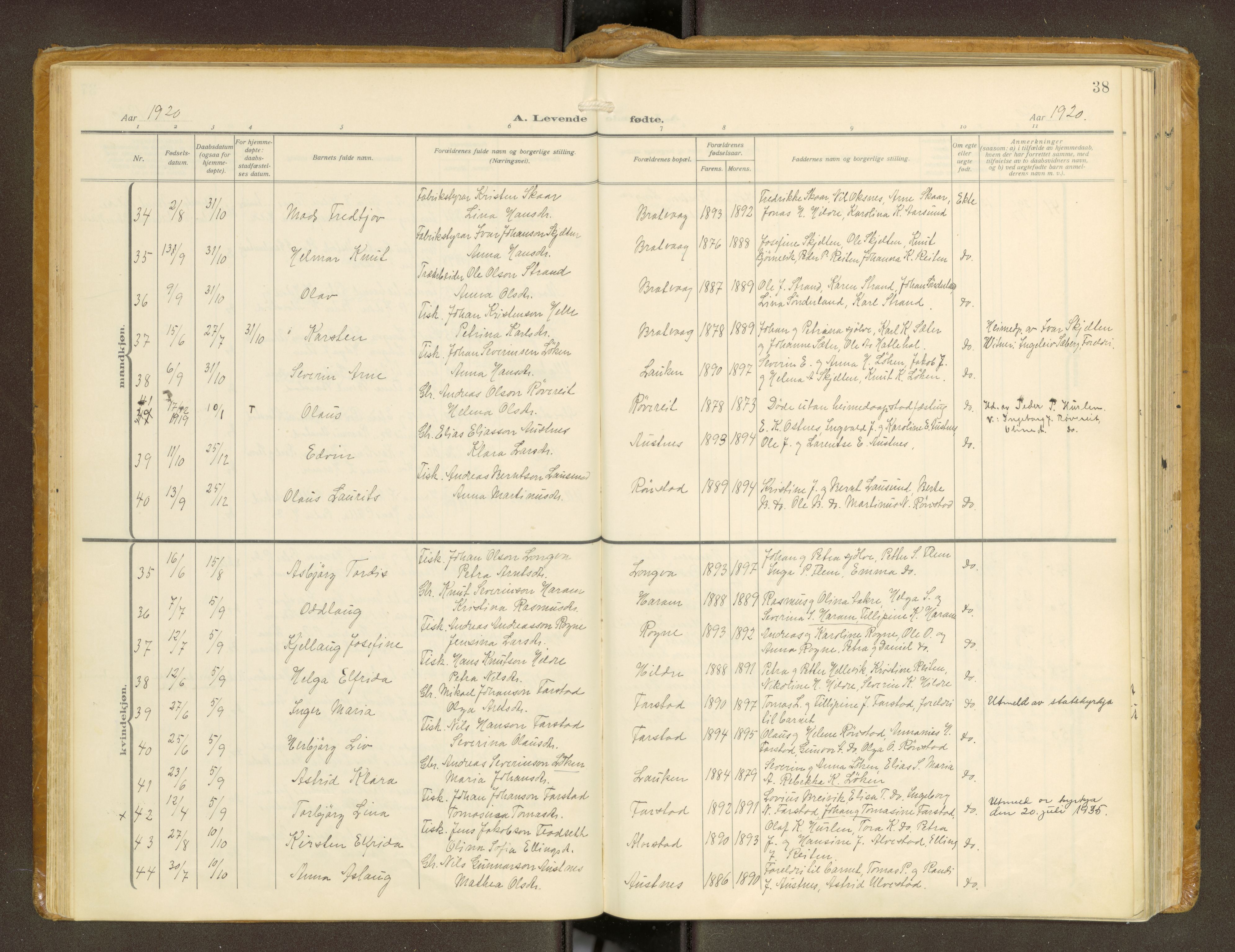 Ministerialprotokoller, klokkerbøker og fødselsregistre - Møre og Romsdal, AV/SAT-A-1454/536/L0518: Parish register (official) no. 536A--, 1914-1931, p. 38