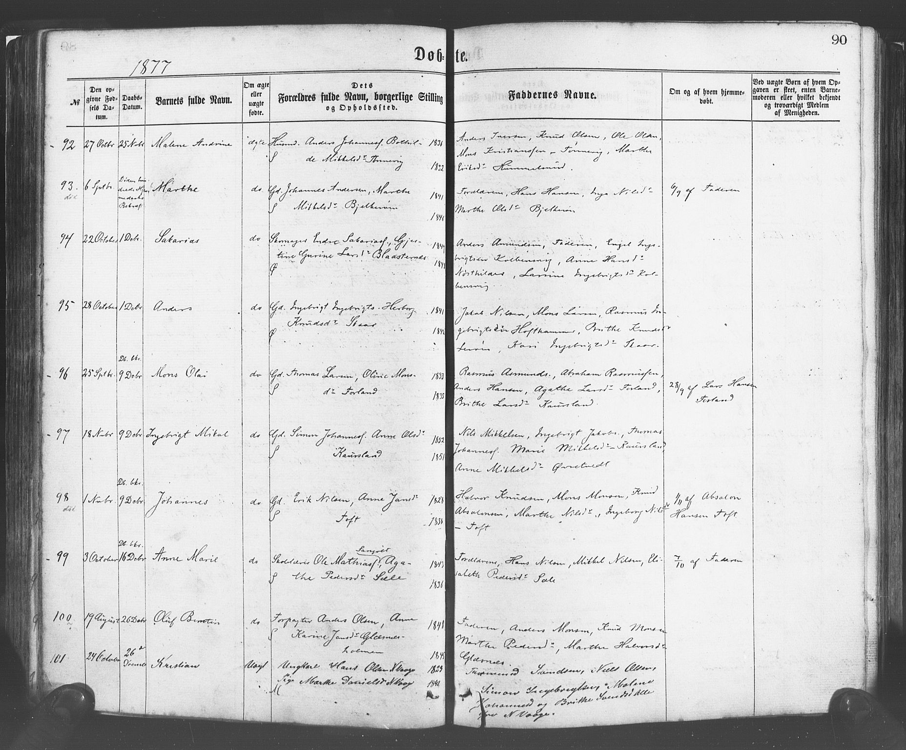 Sund sokneprestembete, AV/SAB-A-99930: Parish register (official) no. A 15, 1867-1881, p. 90