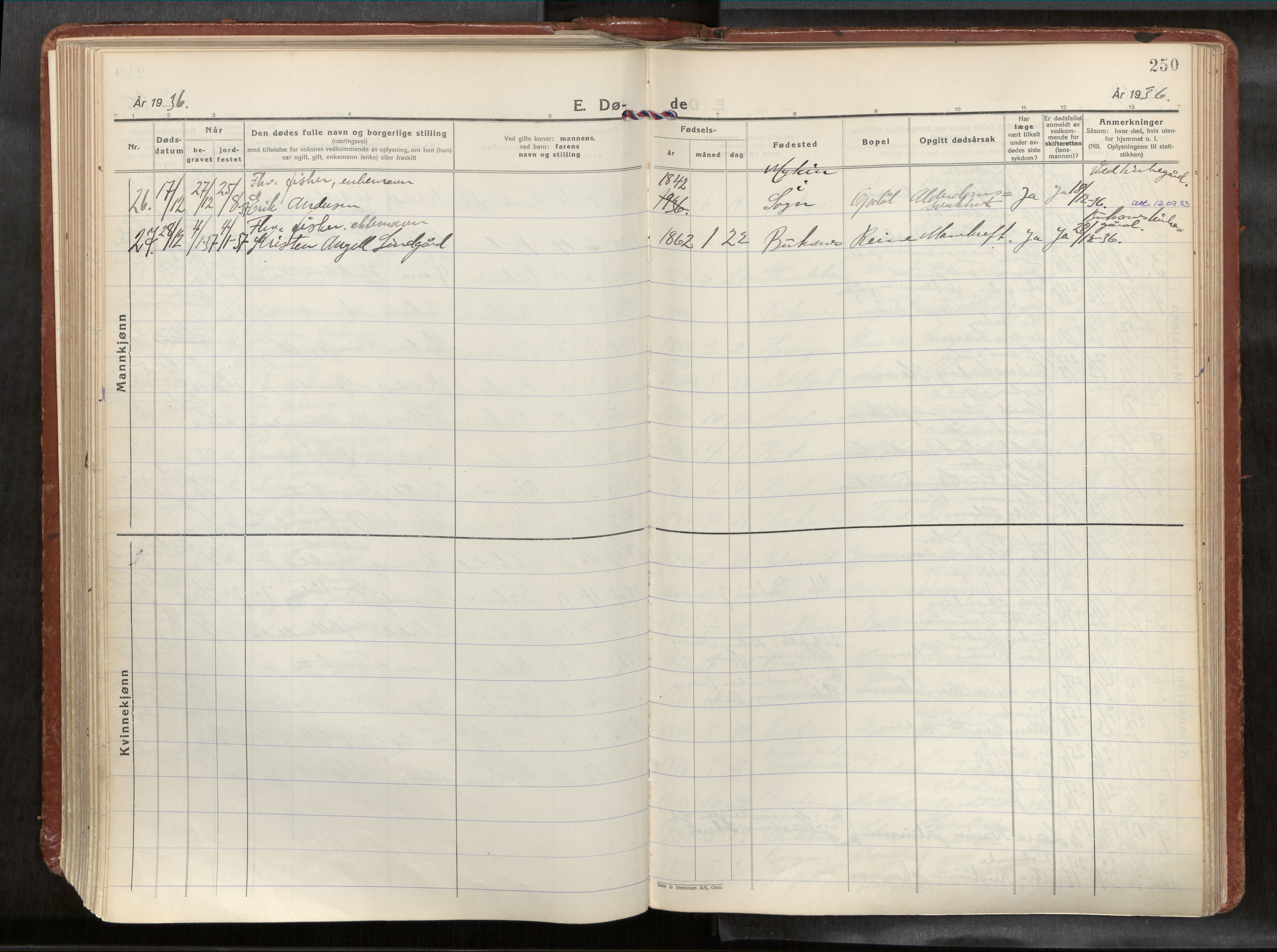 Ministerialprotokoller, klokkerbøker og fødselsregistre - Nordland, AV/SAT-A-1459/881/L1161: Parish register (official) no. 881A14, 1932-1955, p. 250