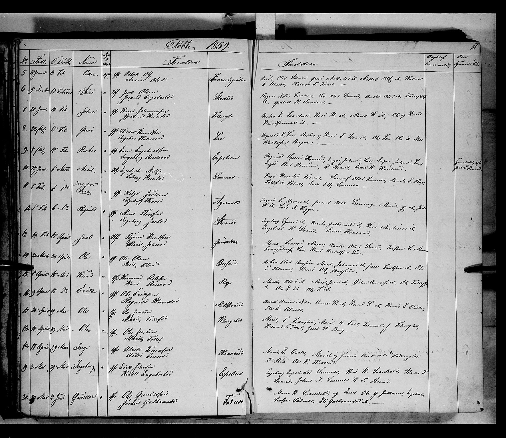 Nord-Aurdal prestekontor, SAH/PREST-132/H/Ha/Haa/L0005: Parish register (official) no. 5, 1842-1863, p. 37