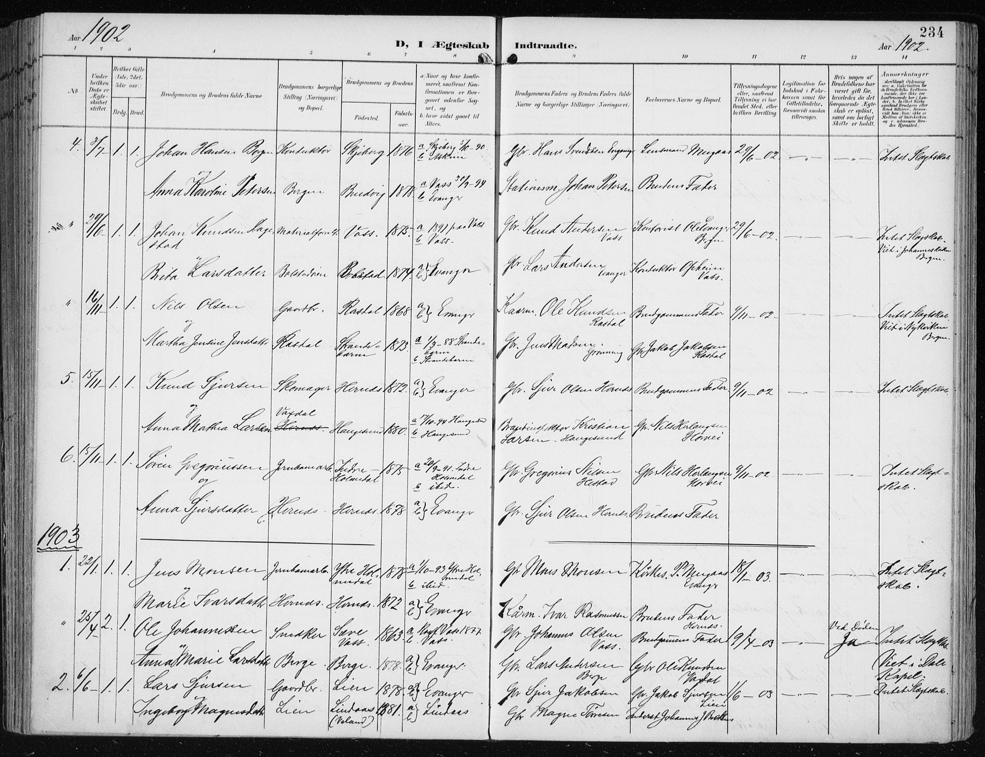 Evanger sokneprestembete, SAB/A-99924: Parish register (official) no. A  3, 1900-1930, p. 234