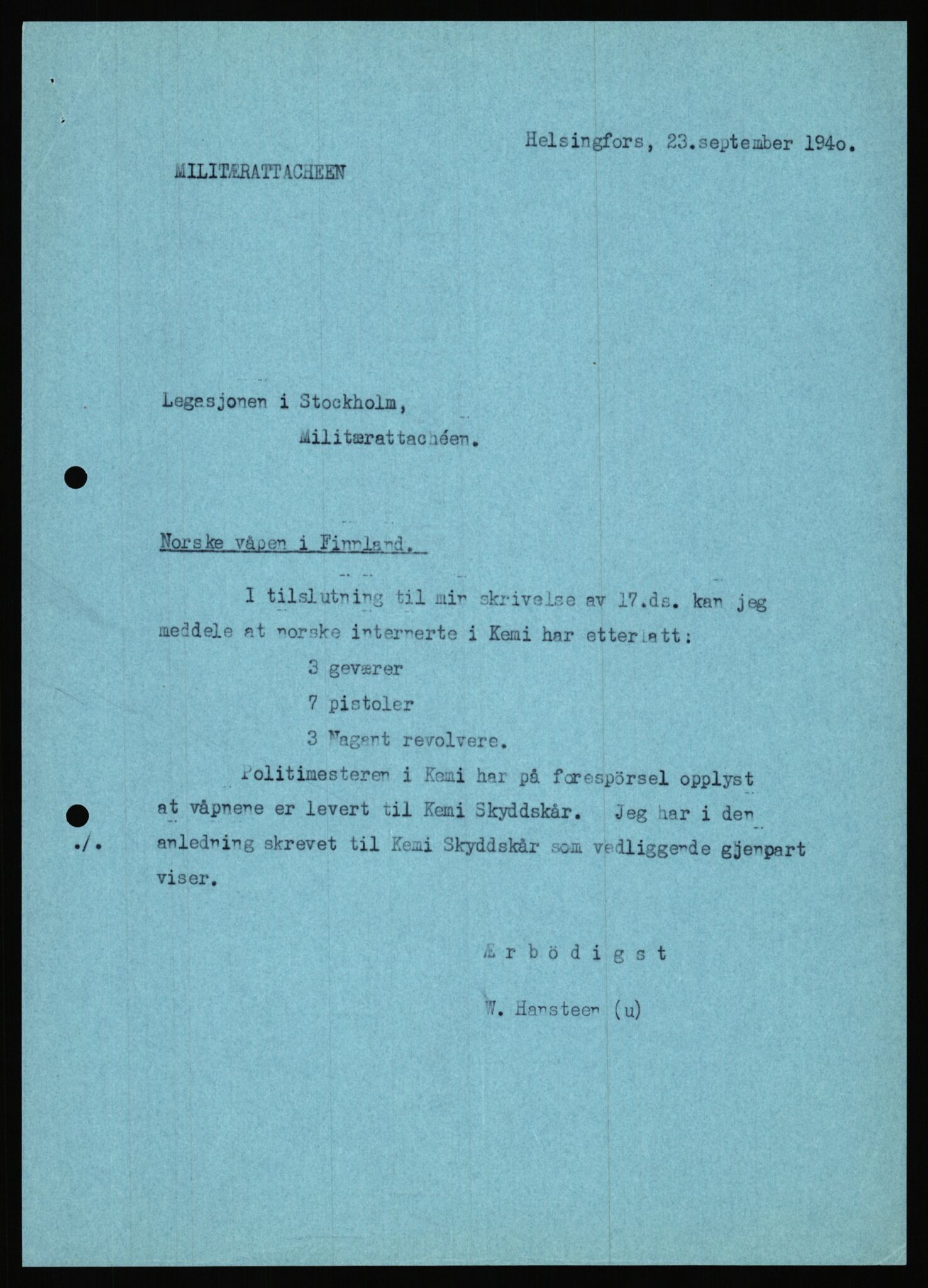 Forsvaret, Forsvarets krigshistoriske avdeling, AV/RA-RAFA-2017/Y/Ya/L0006: II-C-11-11,2 - Utenriksdepartementet.  Legasjonen i Helsingfors., 1940-1946, p. 144