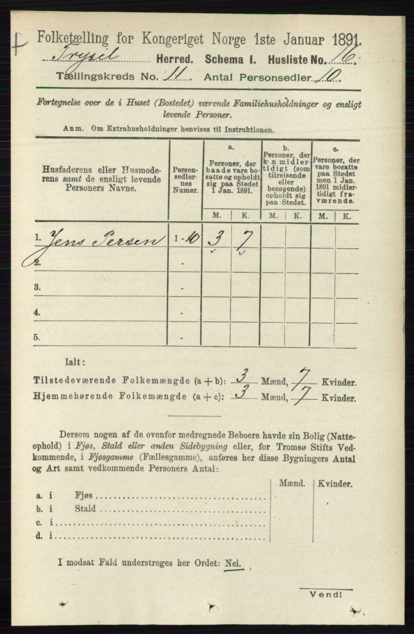 RA, 1891 census for 0428 Trysil, 1891, p. 5463