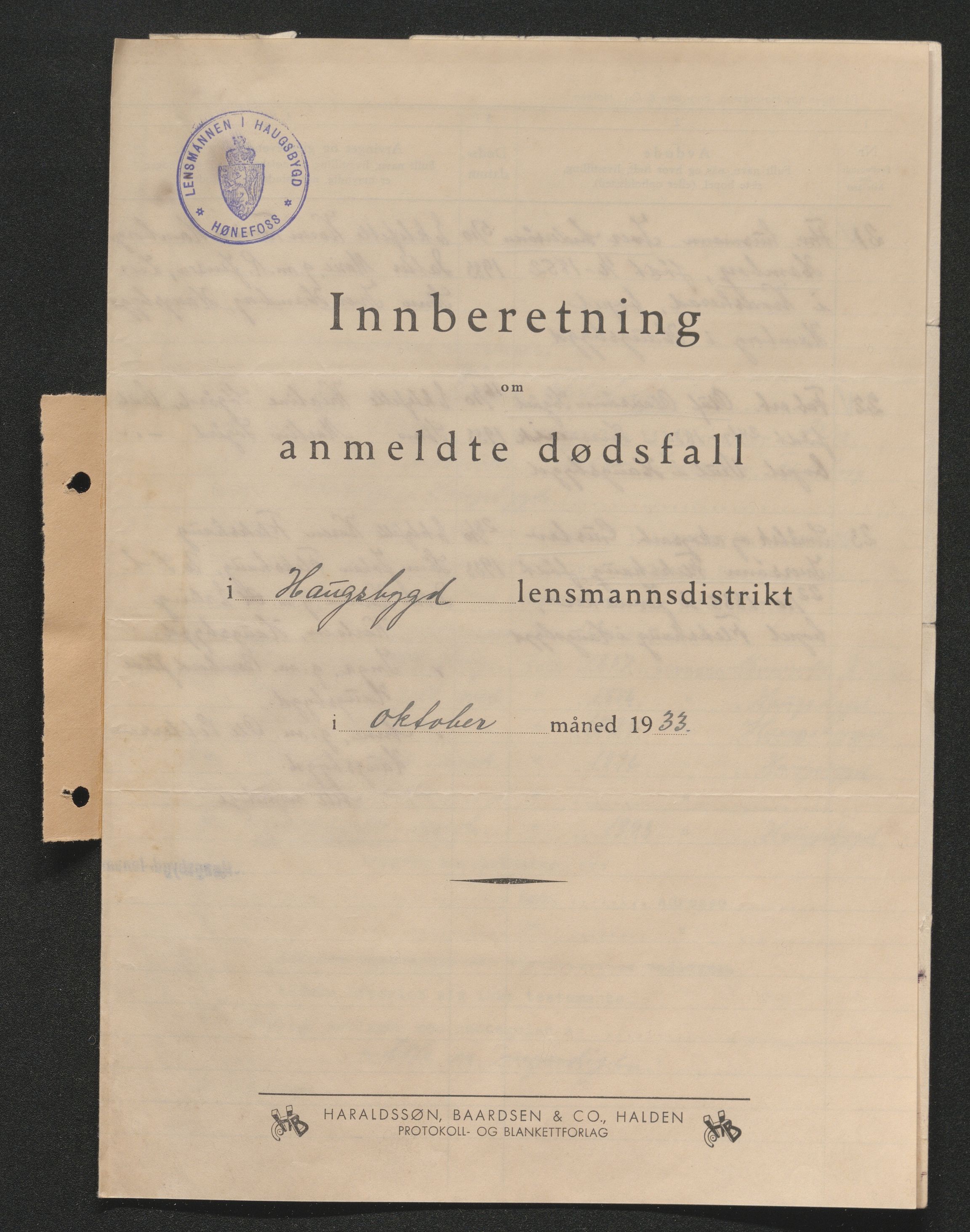 Ringerike sorenskriveri, AV/SAKO-A-105/H/Ha/Hab/L0017: Dødsfallslister Haugsbygd, 1931-1940