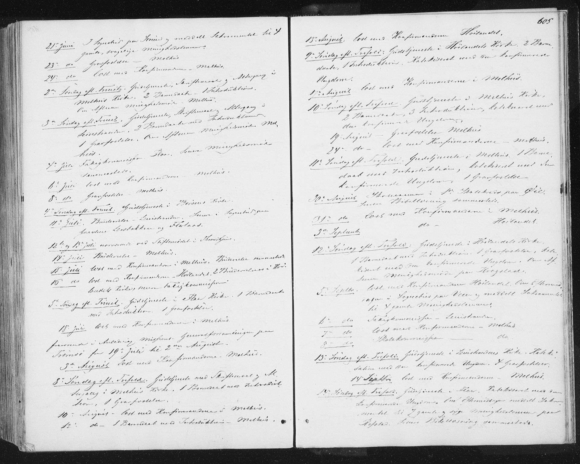 Ministerialprotokoller, klokkerbøker og fødselsregistre - Sør-Trøndelag, SAT/A-1456/691/L1077: Parish register (official) no. 691A09, 1862-1873, p. 605