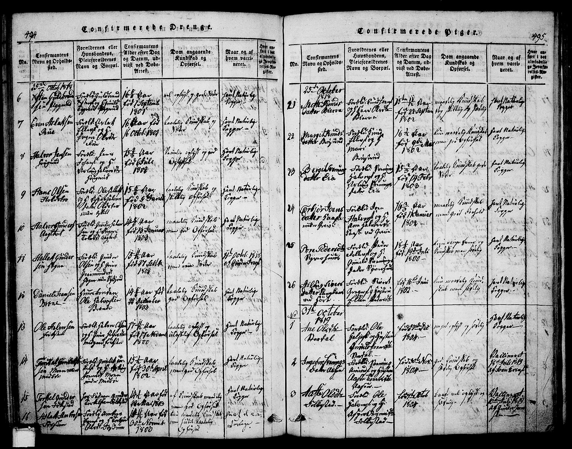 Bø kirkebøker, SAKO/A-257/G/Ga/L0001: Parish register (copy) no. 1, 1815-1831, p. 494-495