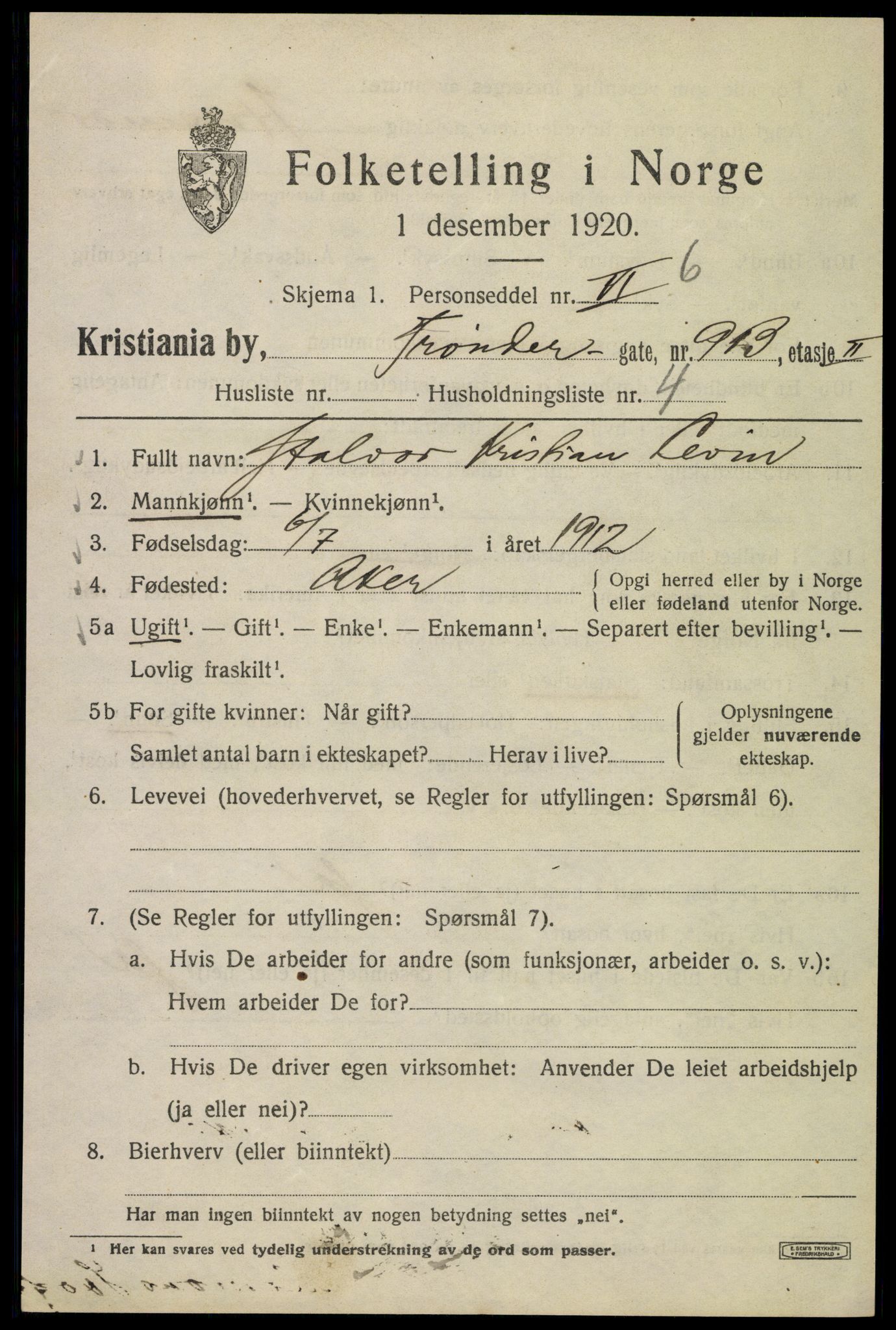 SAO, 1920 census for Kristiania, 1920, p. 604153