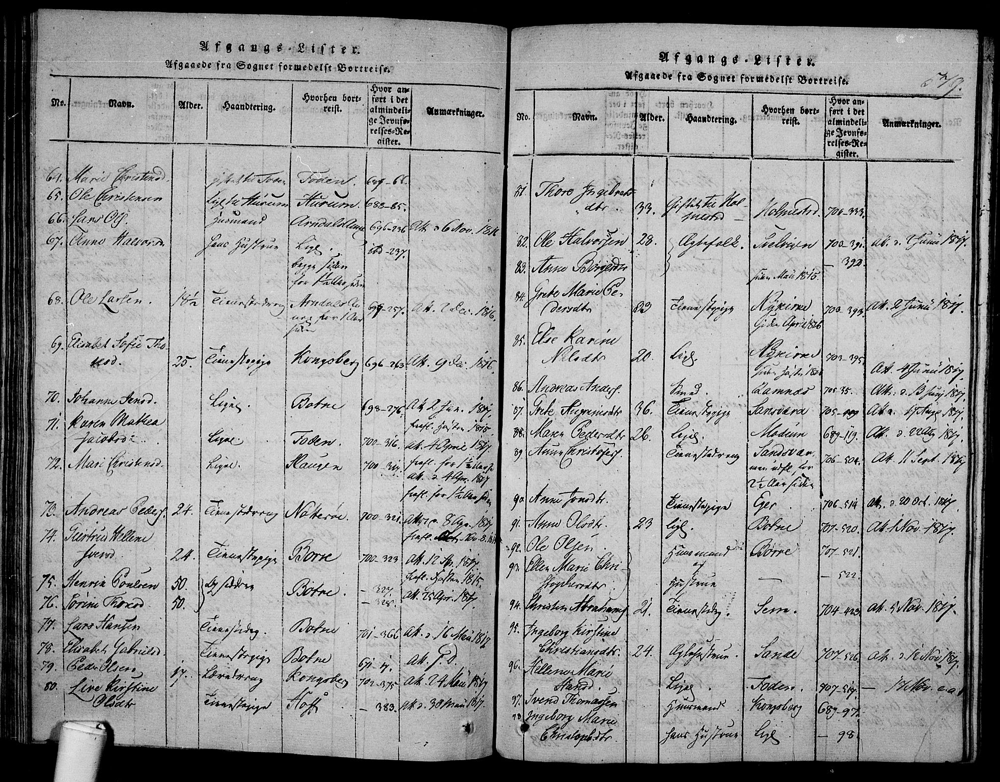 Våle kirkebøker, AV/SAKO-A-334/F/Fa/L0007: Parish register (official) no. I 7, 1814-1824, p. 578-579