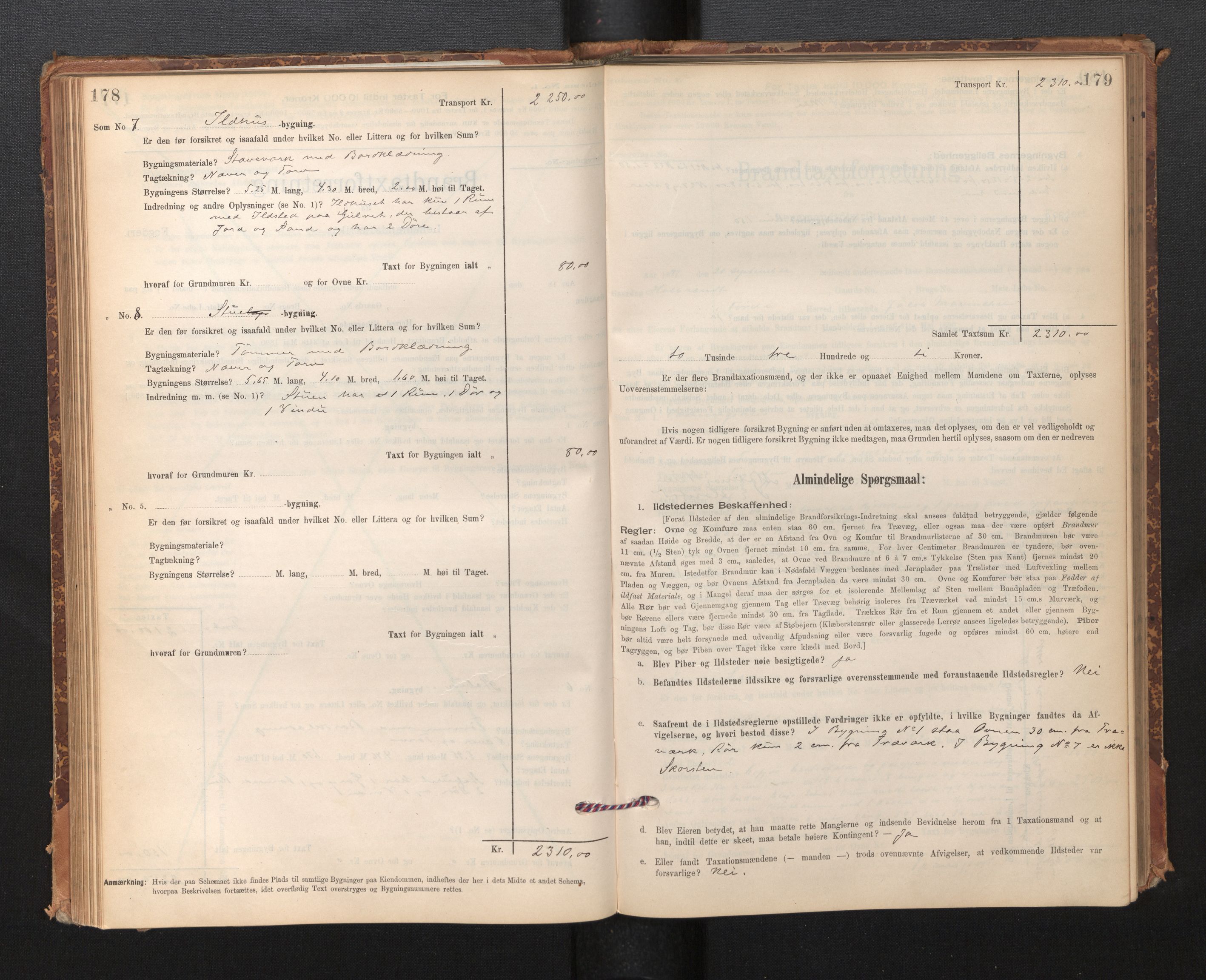 Lensmannen i Førde, AV/SAB-A-27401/0012/L0008: Branntakstprotokoll, skjematakst, 1895-1922, p. 178-179