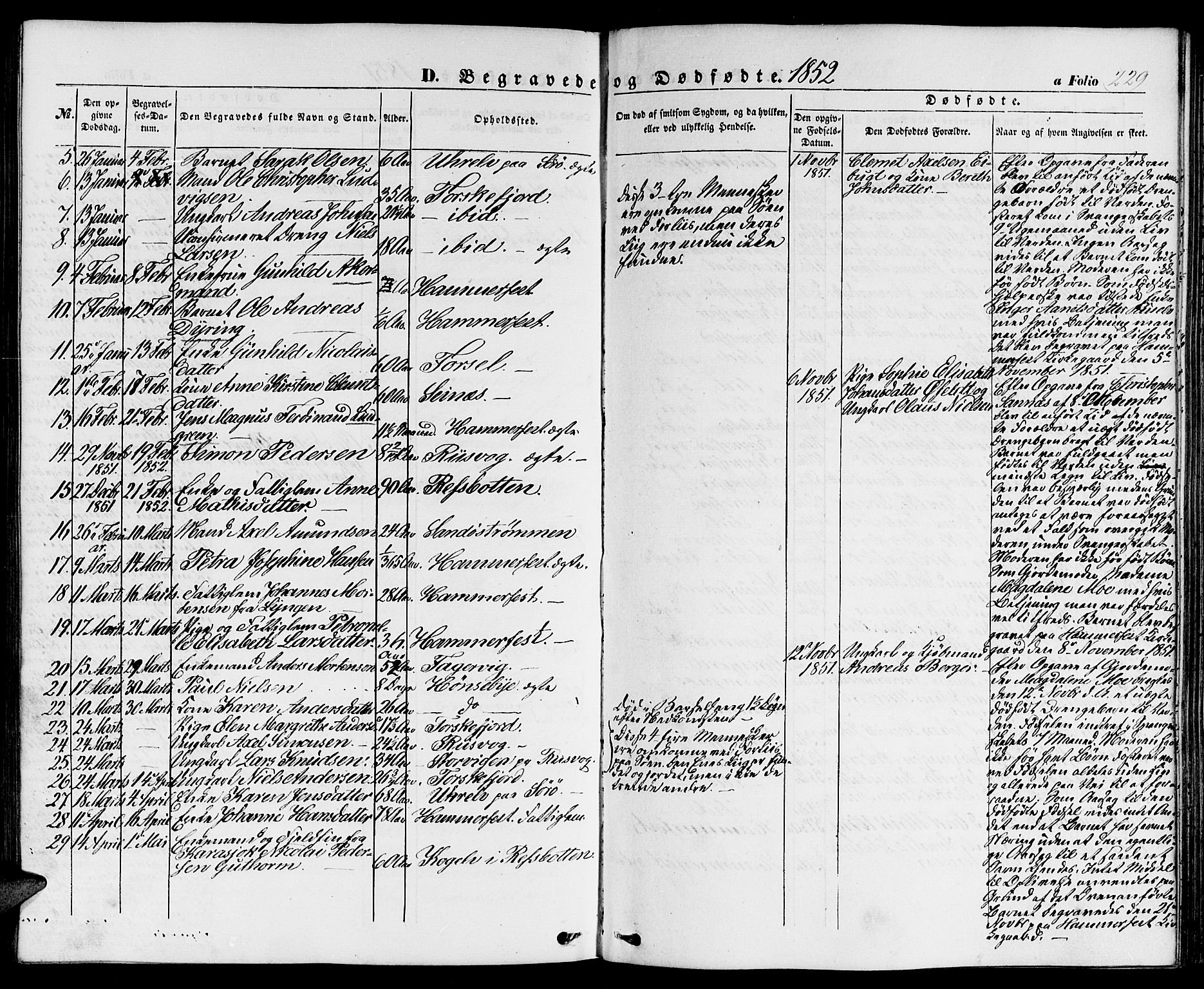 Hammerfest sokneprestkontor, AV/SATØ-S-1347/H/Hb/L0002.klokk: Parish register (copy) no. 2, 1851-1861, p. 229