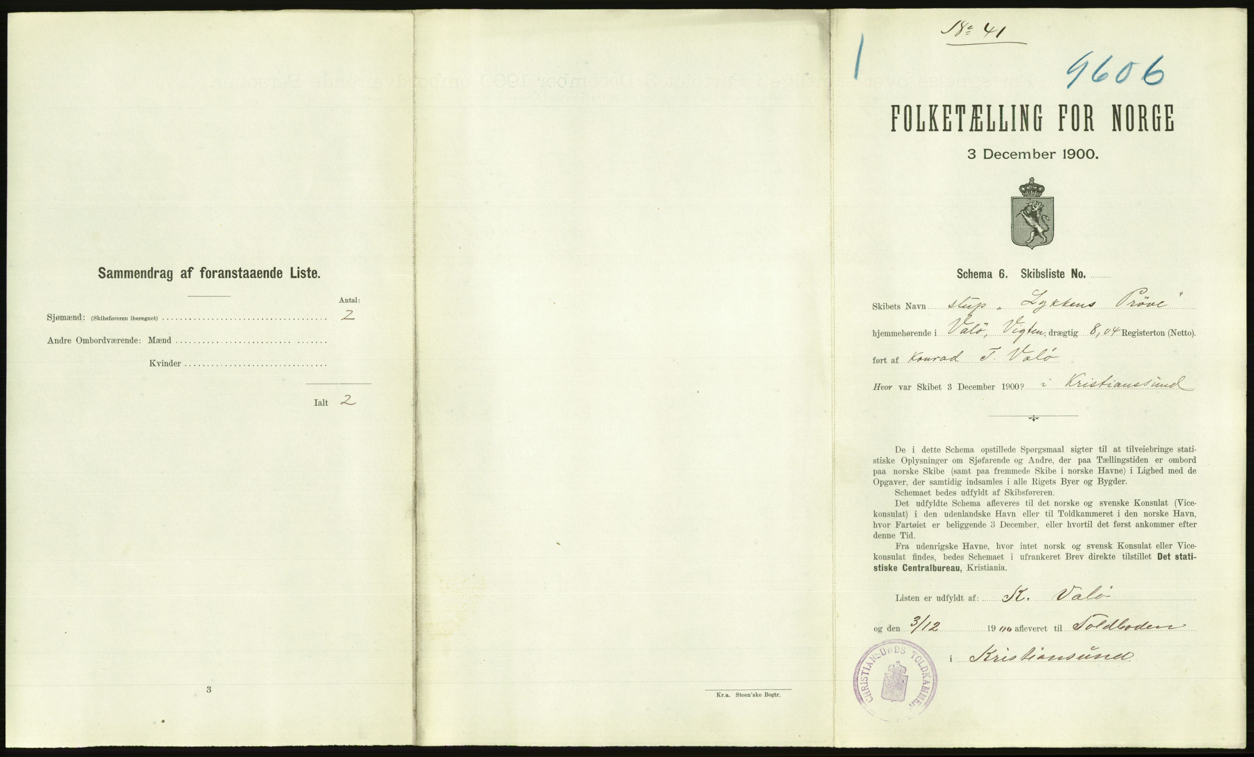 RA, 1900 Census - ship lists from ships in Norwegian harbours, harbours abroad and at sea, 1900, p. 2205