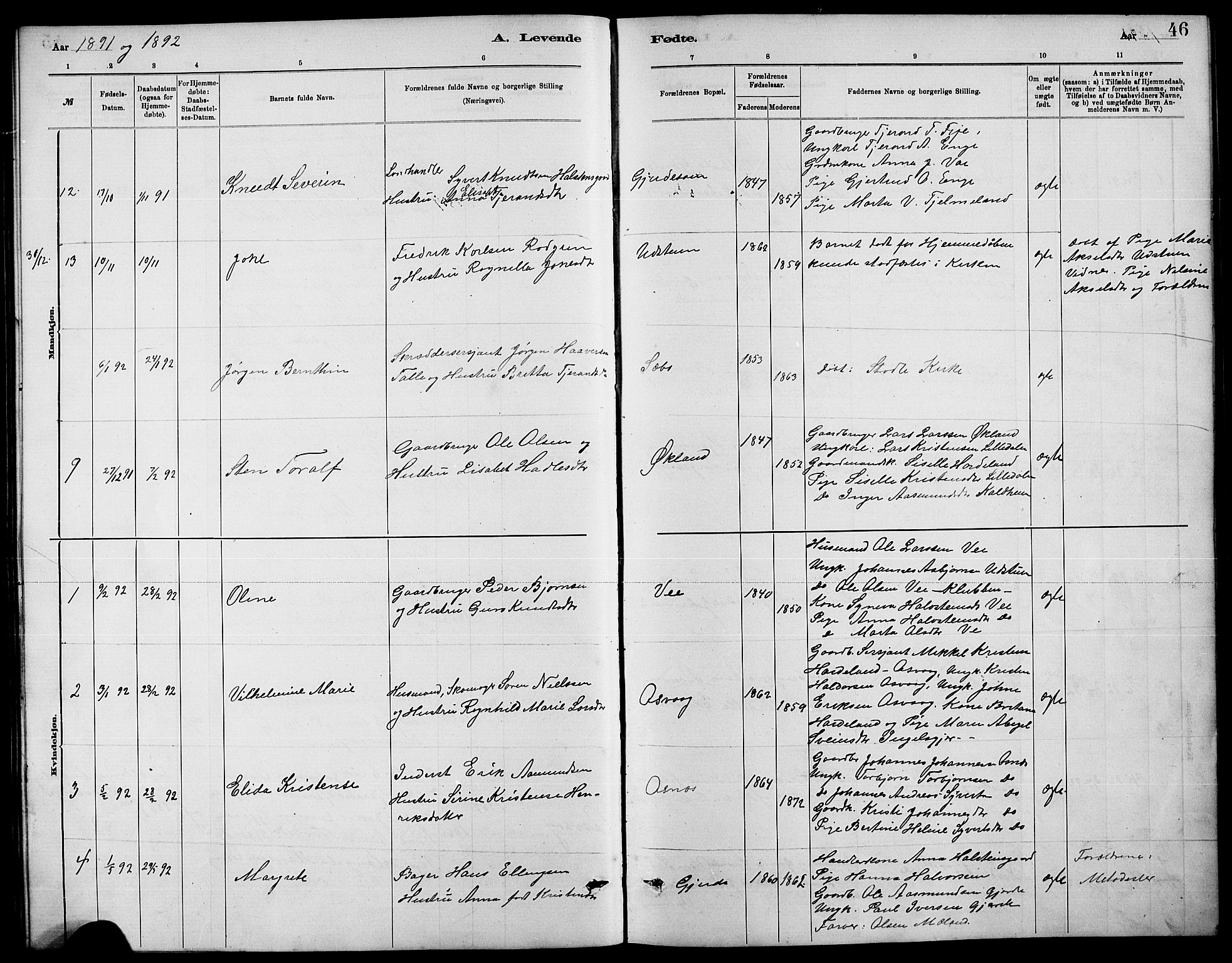 Etne sokneprestembete, SAB/A-75001/H/Hab: Parish register (copy) no. B 4, 1879-1897, p. 46