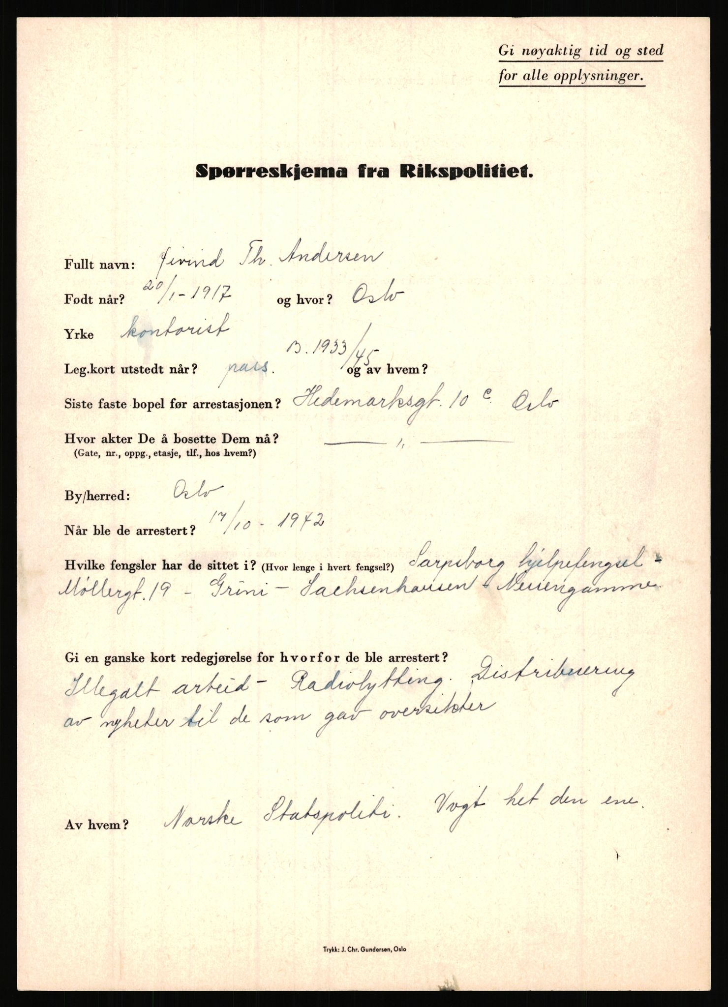 Rikspolitisjefen, AV/RA-S-1560/L/L0001: Abelseth, Rudolf - Berentsen, Odd, 1940-1945, p. 611