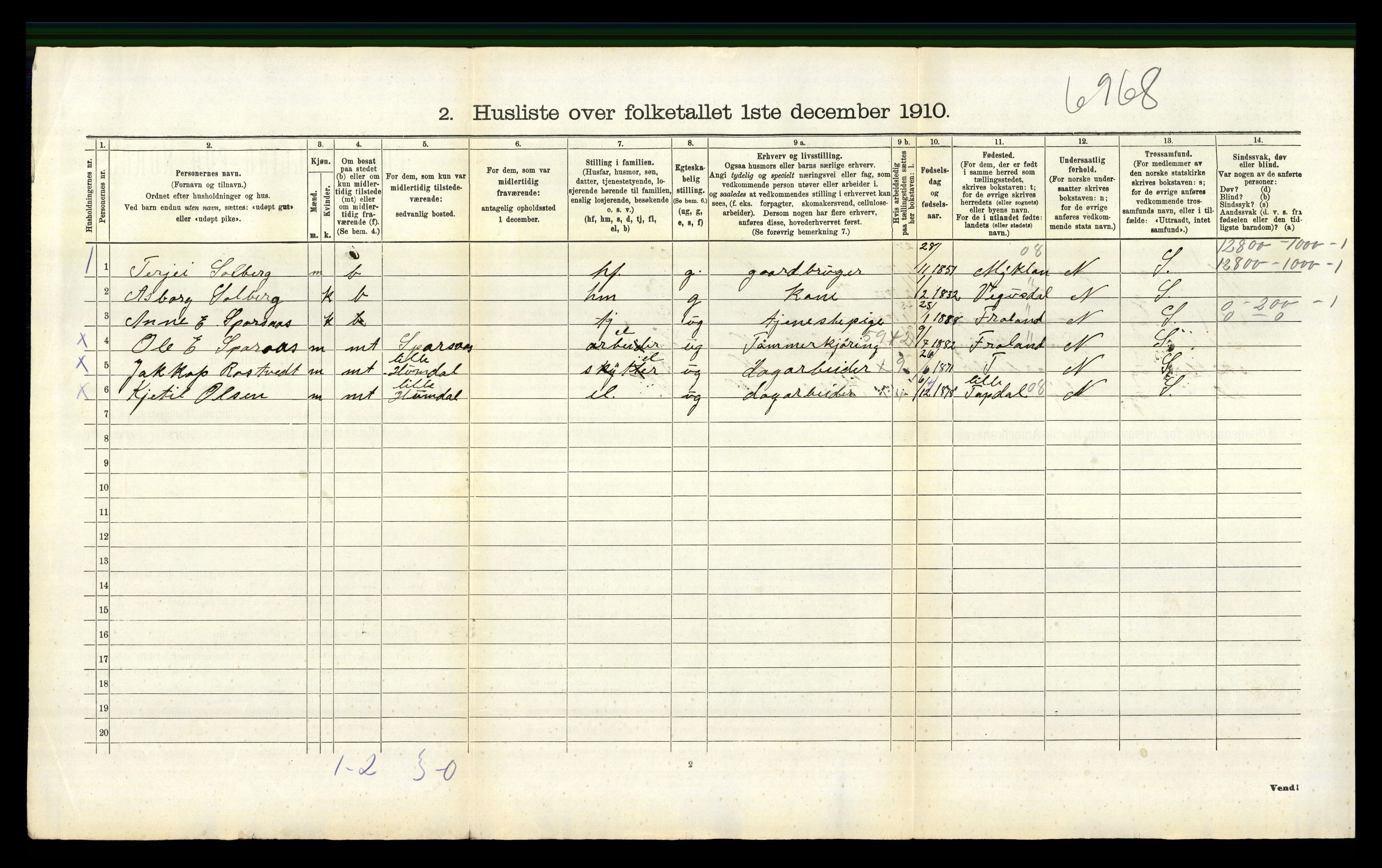 RA, 1910 census for Åmli, 1910, p. 604