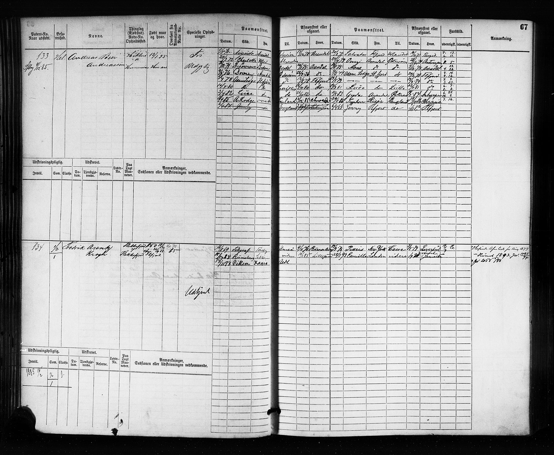 Flekkefjord mønstringskrets, AV/SAK-2031-0018/F/Fb/L0001: Hovedrulle nr 1-764, N-4, 1868-1900, p. 68