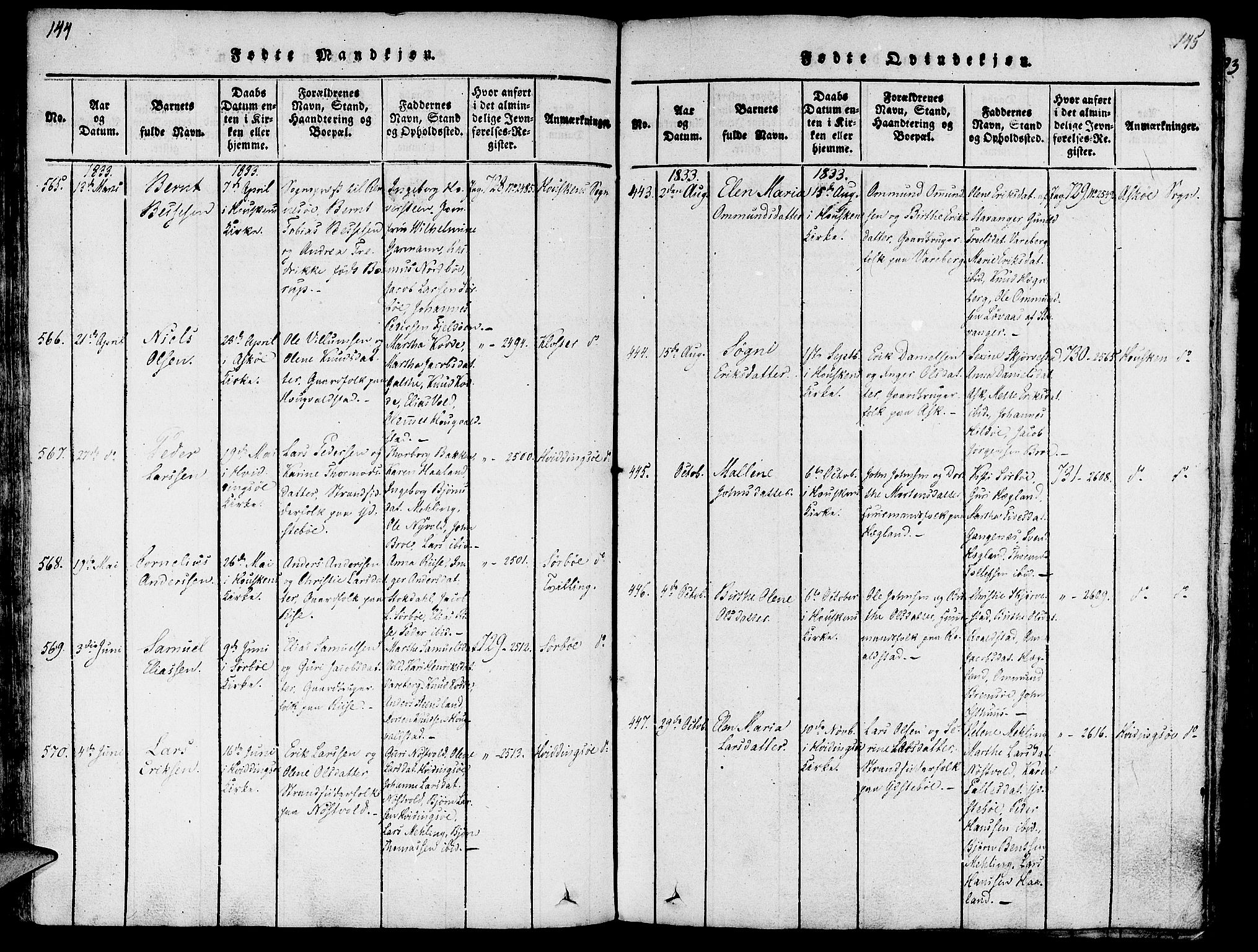 Rennesøy sokneprestkontor, SAST/A -101827/H/Ha/Haa/L0004: Parish register (official) no. A 4, 1816-1837, p. 144-145