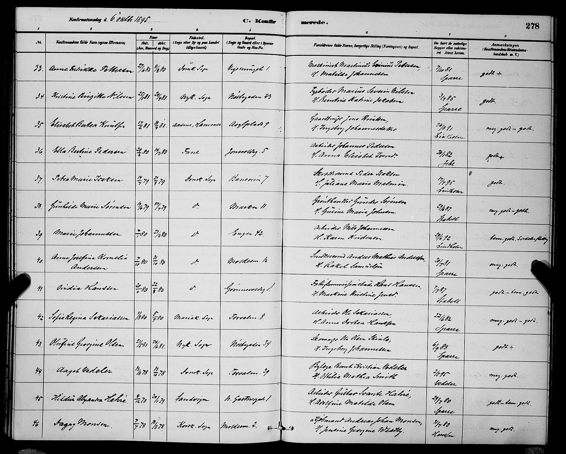 Domkirken sokneprestembete, SAB/A-74801/H/Hab/L0024: Parish register (copy) no. C 4, 1880-1899, p. 278