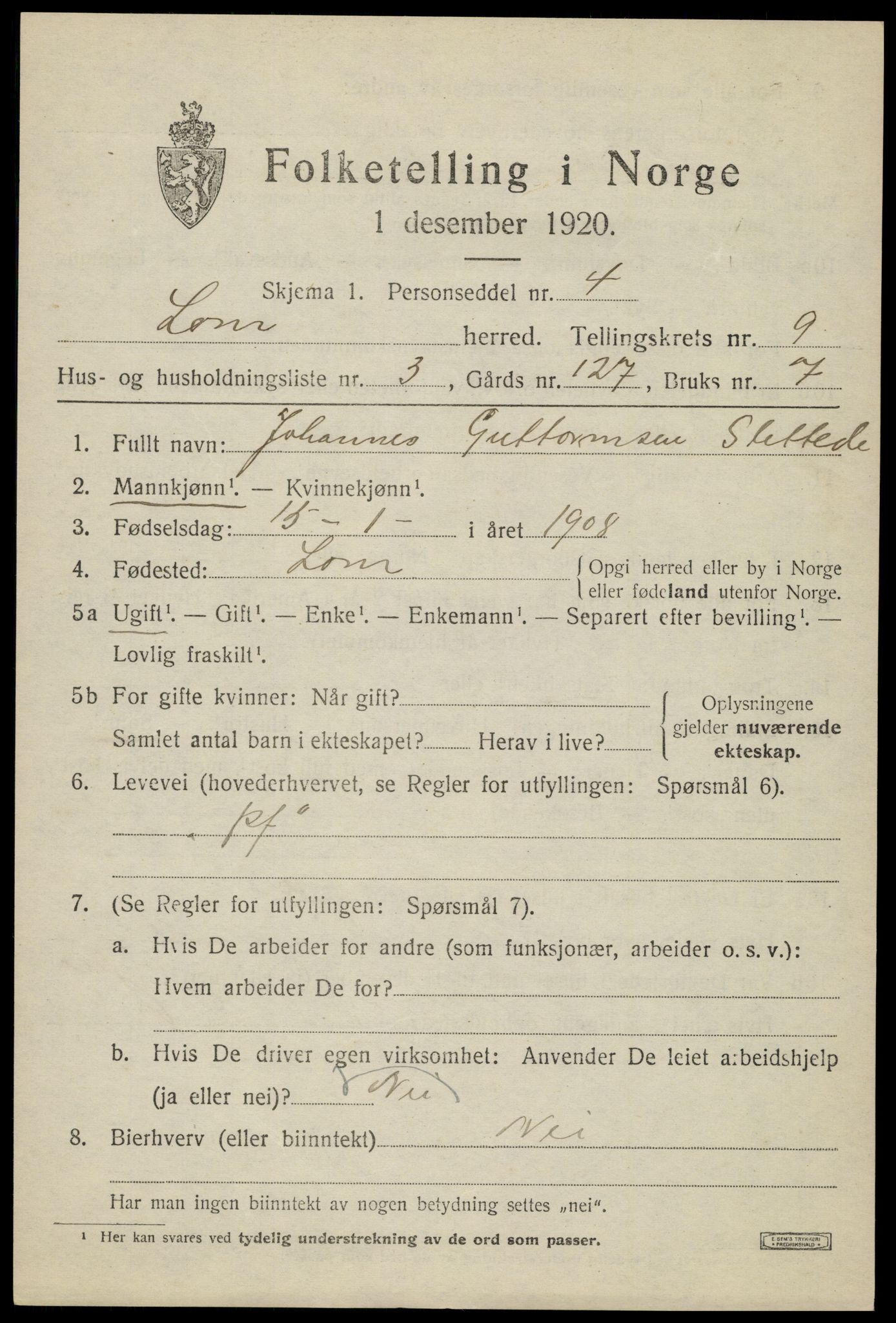 SAH, 1920 census for Lom, 1920, p. 5098