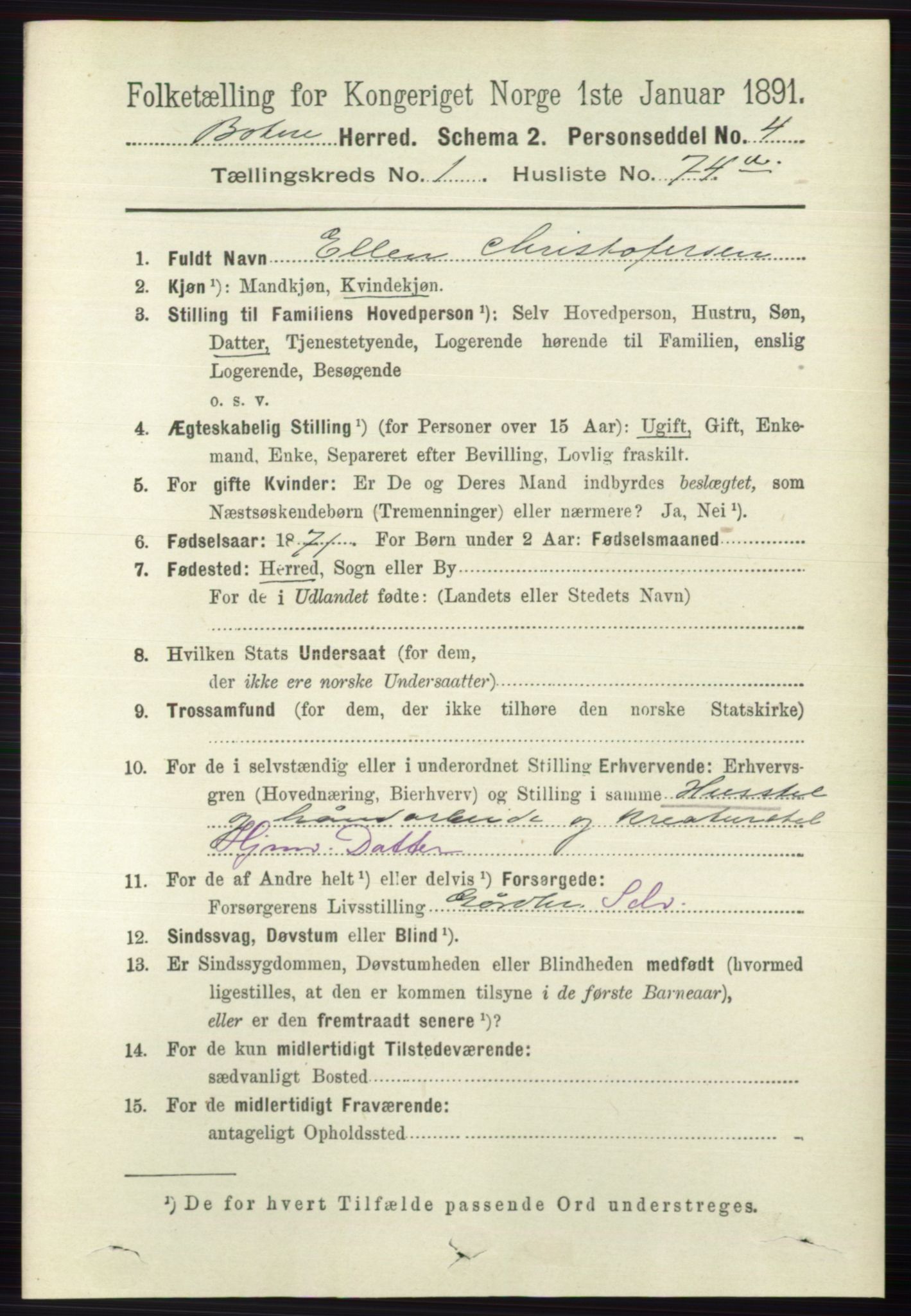 RA, 1891 census for 0715 Botne, 1891, p. 575