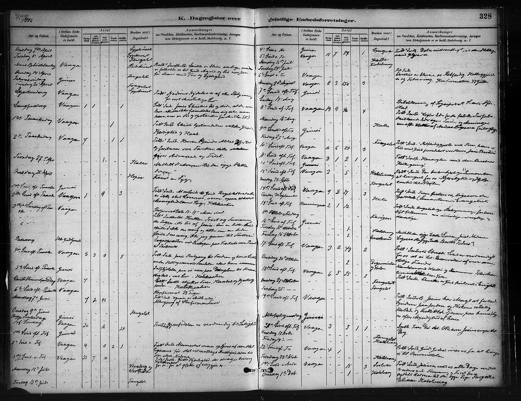 Ministerialprotokoller, klokkerbøker og fødselsregistre - Nordland, AV/SAT-A-1459/874/L1059: Parish register (official) no. 874A03, 1884-1890, p. 328