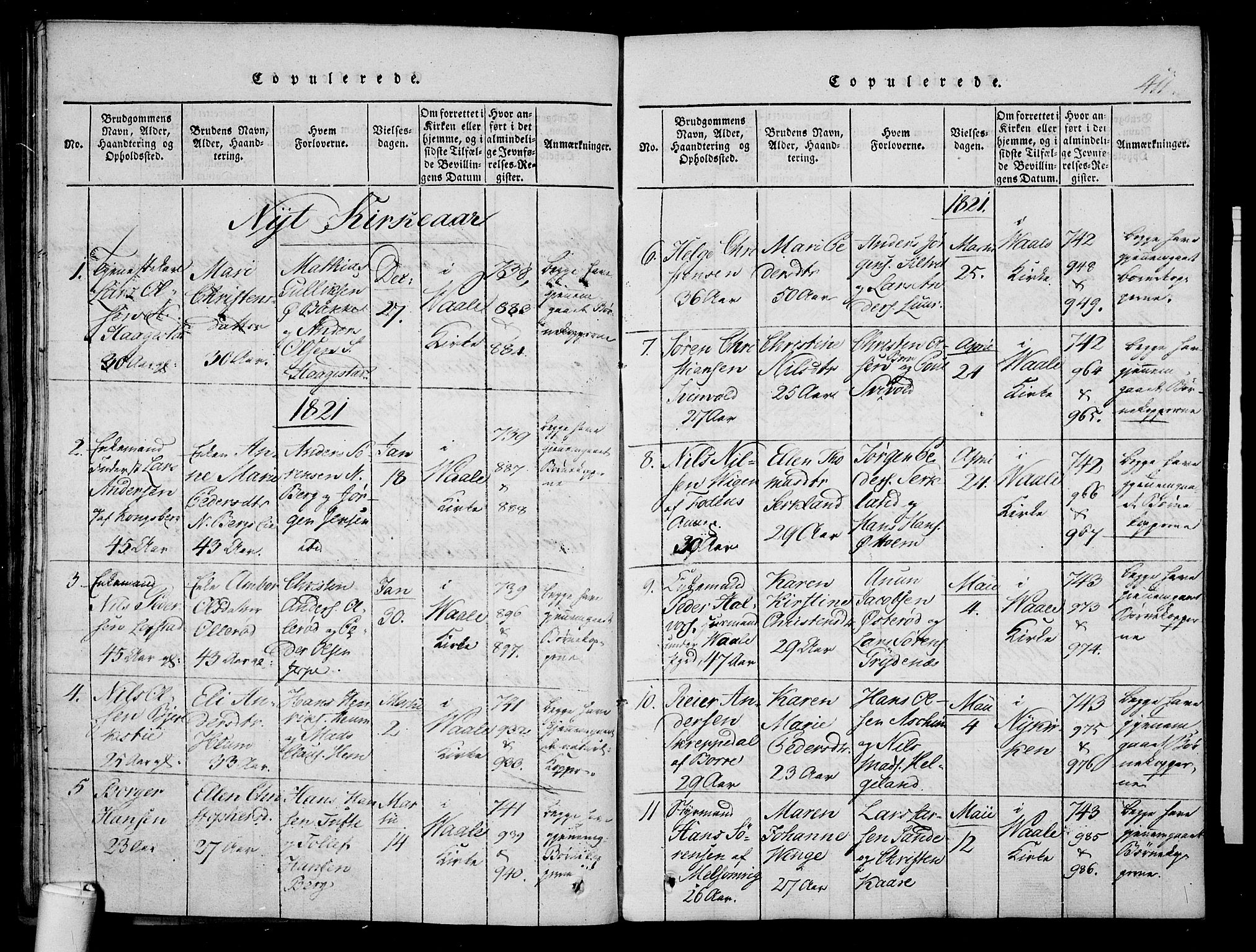 Våle kirkebøker, AV/SAKO-A-334/F/Fa/L0007: Parish register (official) no. I 7, 1814-1824, p. 410-411