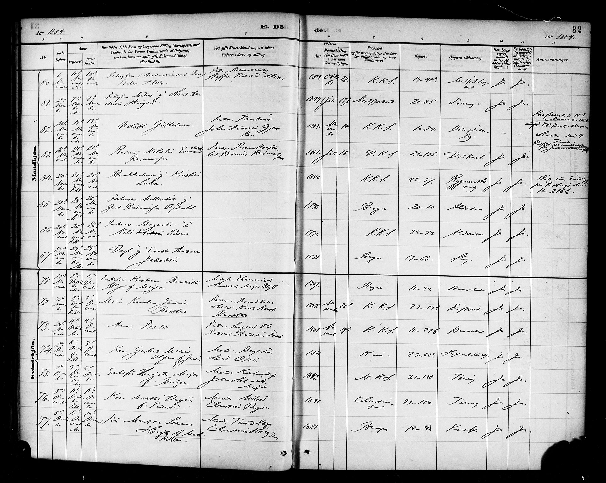 Korskirken sokneprestembete, AV/SAB-A-76101/H/Haa/L0047: Parish register (official) no. E 5, 1884-1910, p. 32