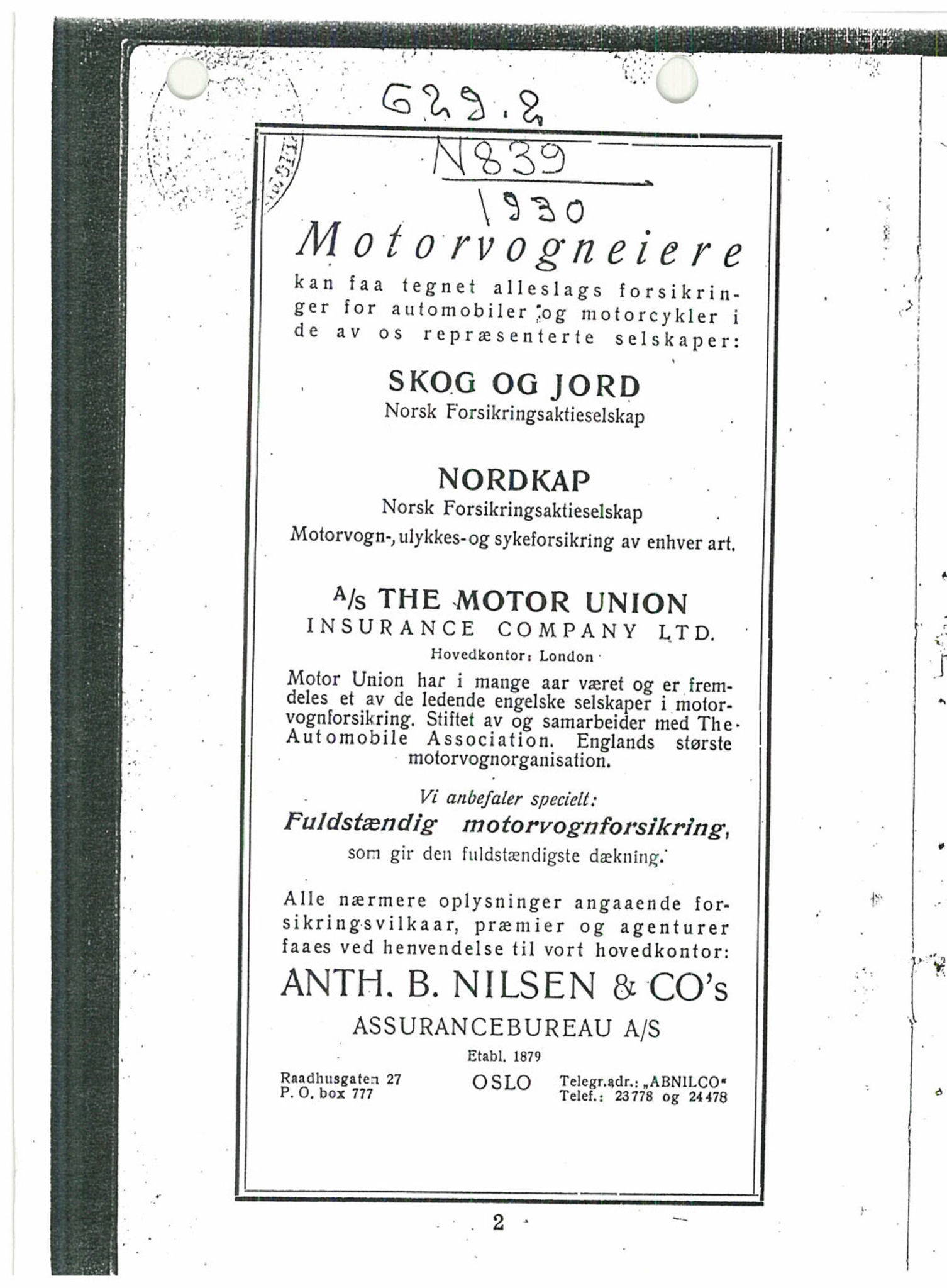 Andre publikasjoner, PUBL/PUBL-999/0001/1930: Bilboken for Norge 1930, 1930