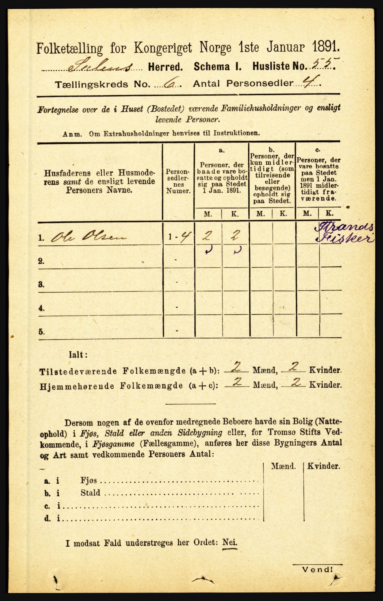 RA, 1891 census for 1412 Solund, 1891, p. 2007