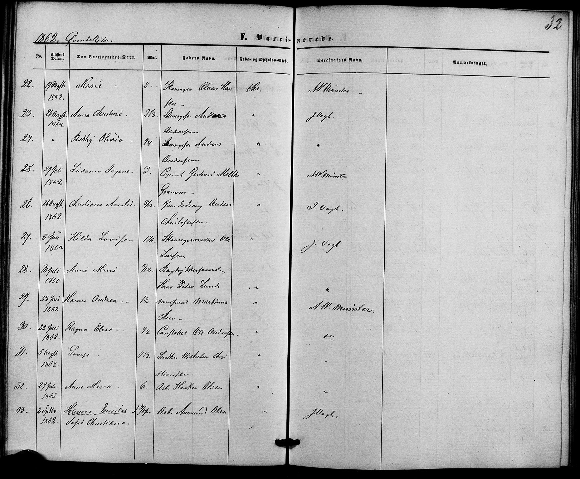 Trefoldighet prestekontor Kirkebøker, AV/SAO-A-10882/F/Fh/L0001: Vaccination register no. 1, 1857-1867, p. 32