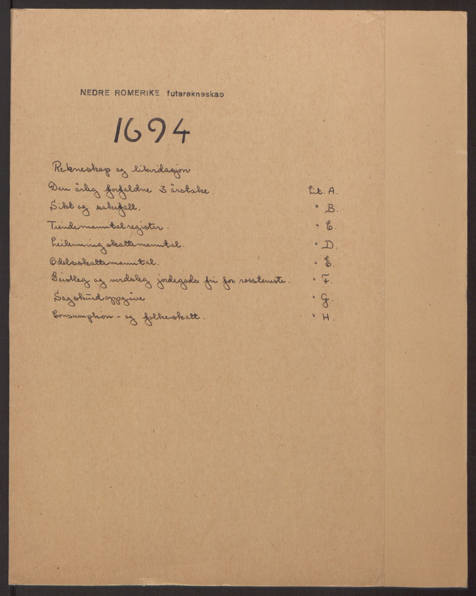 Rentekammeret inntil 1814, Reviderte regnskaper, Fogderegnskap, RA/EA-4092/R11/L0579: Fogderegnskap Nedre Romerike, 1694-1695, p. 2