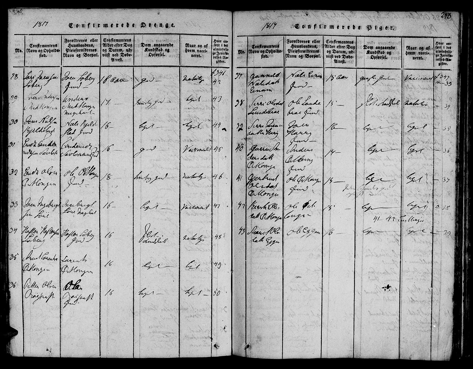 Ministerialprotokoller, klokkerbøker og fødselsregistre - Sør-Trøndelag, SAT/A-1456/692/L1102: Parish register (official) no. 692A02, 1816-1842, p. 243