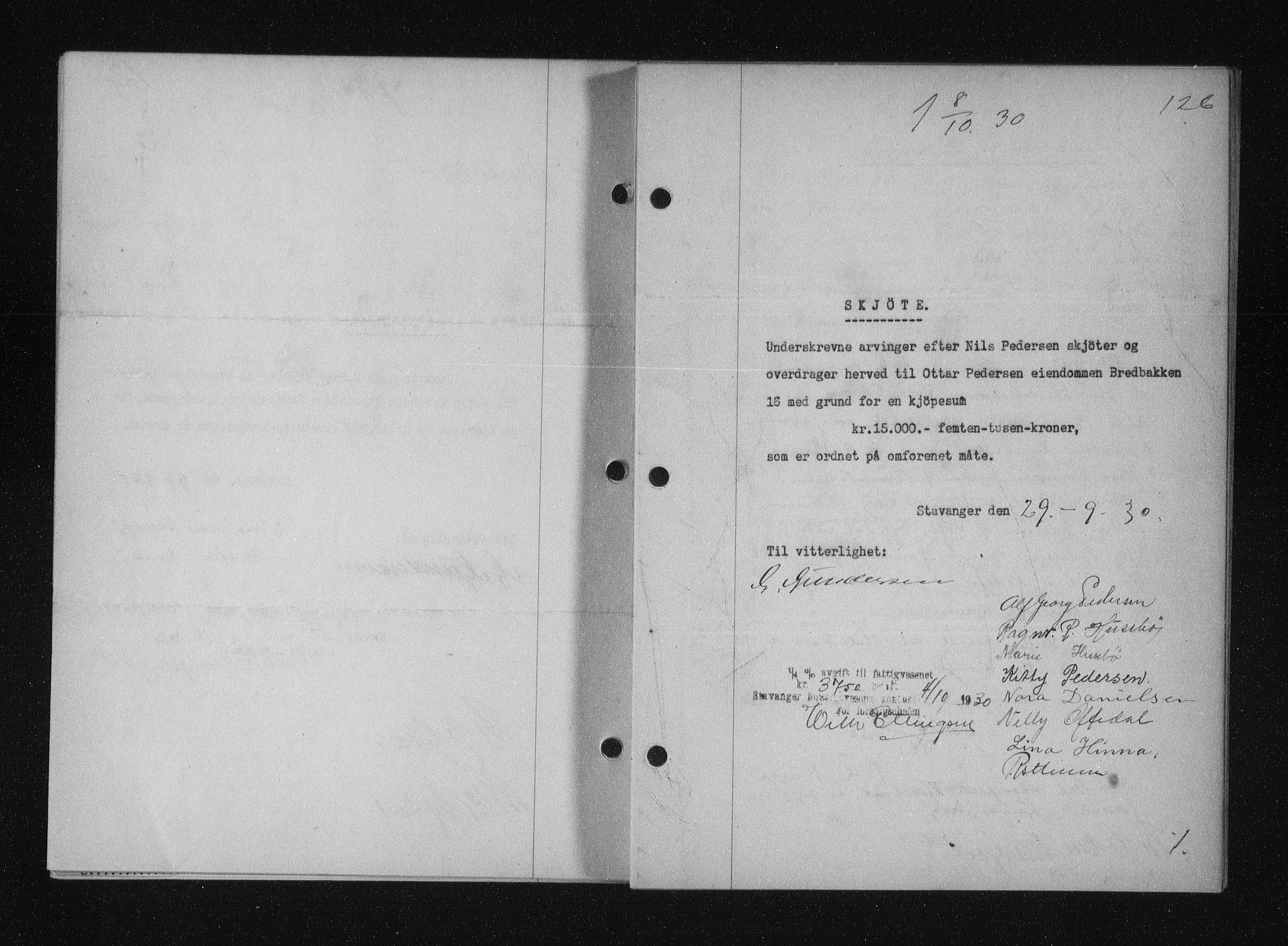 Stavanger byfogd, SAST/A-101408/001/4/41/410/410BB/L0058: Mortgage book no. 48, 1930-1931, Deed date: 08.10.1930