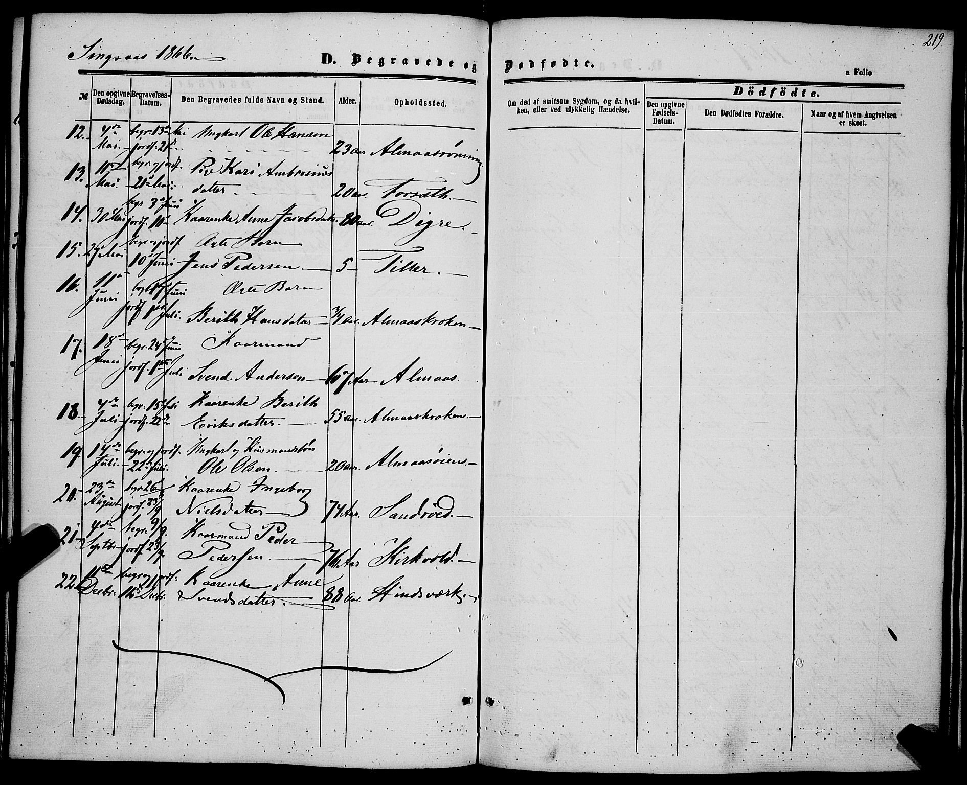 Ministerialprotokoller, klokkerbøker og fødselsregistre - Sør-Trøndelag, SAT/A-1456/685/L0967: Parish register (official) no. 685A07 /2, 1860-1869, p. 219