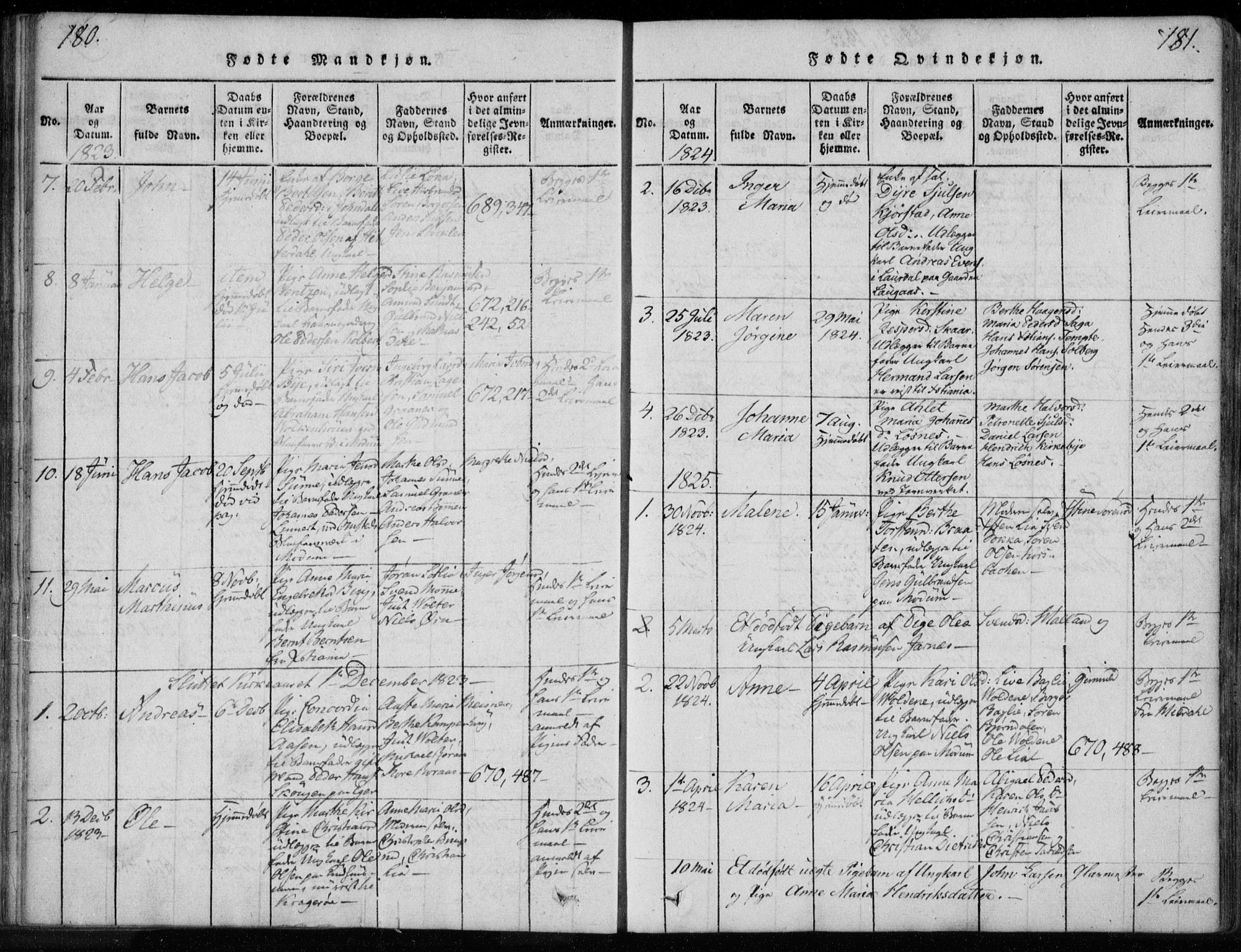 Kongsberg kirkebøker, SAKO/A-22/F/Fa/L0008: Parish register (official) no. I 8, 1816-1839, p. 180-181