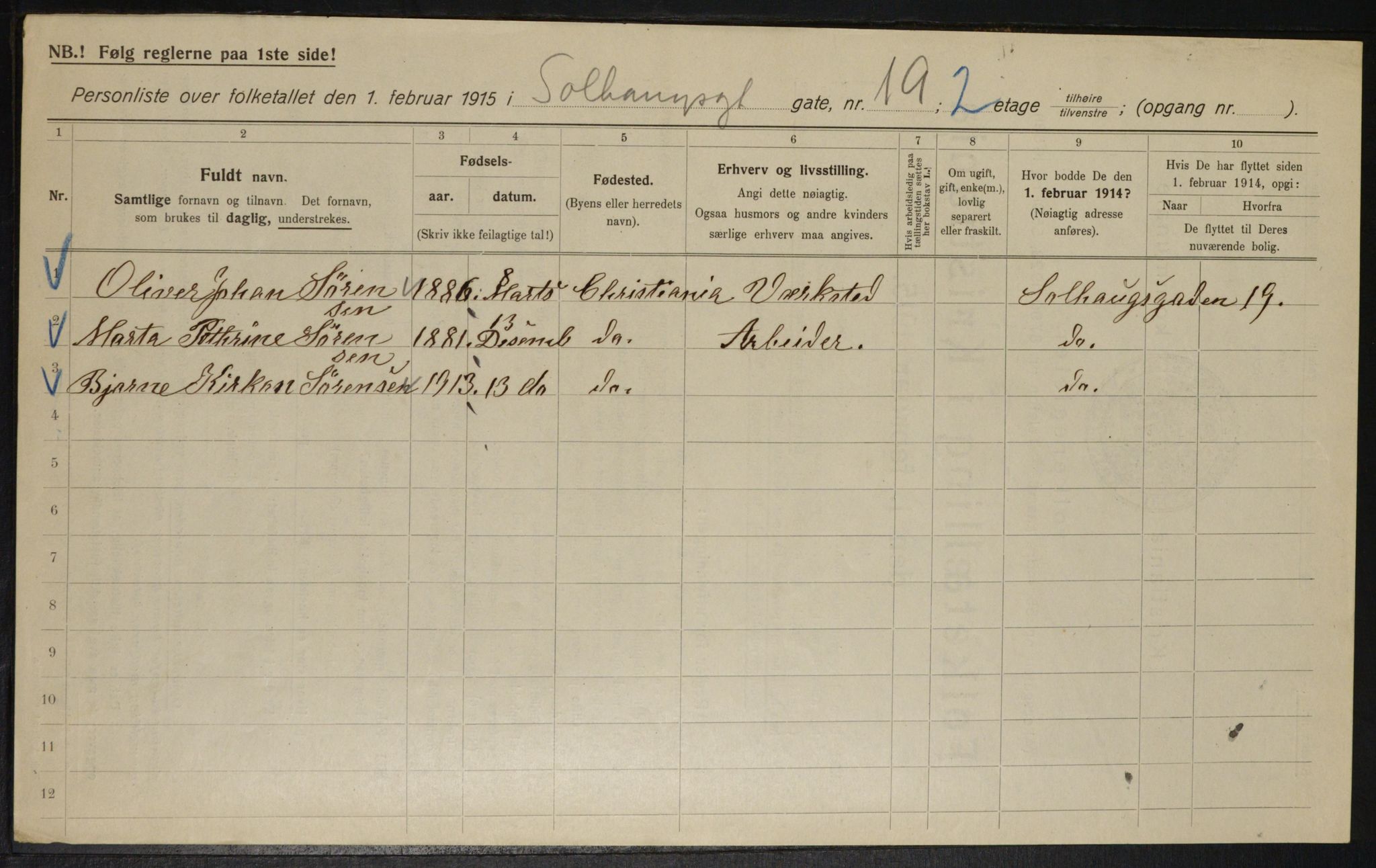 OBA, Municipal Census 1915 for Kristiania, 1915, p. 99375