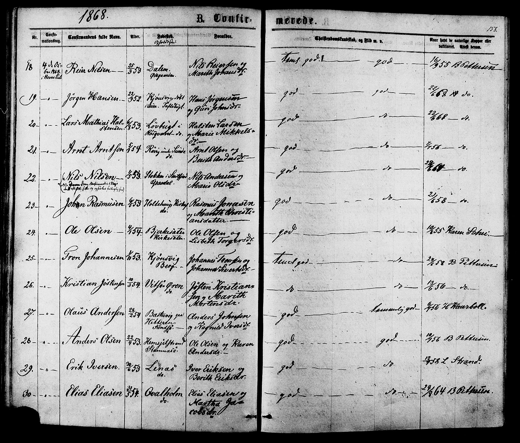 Ministerialprotokoller, klokkerbøker og fødselsregistre - Sør-Trøndelag, SAT/A-1456/630/L0495: Parish register (official) no. 630A08, 1868-1878, p. 158