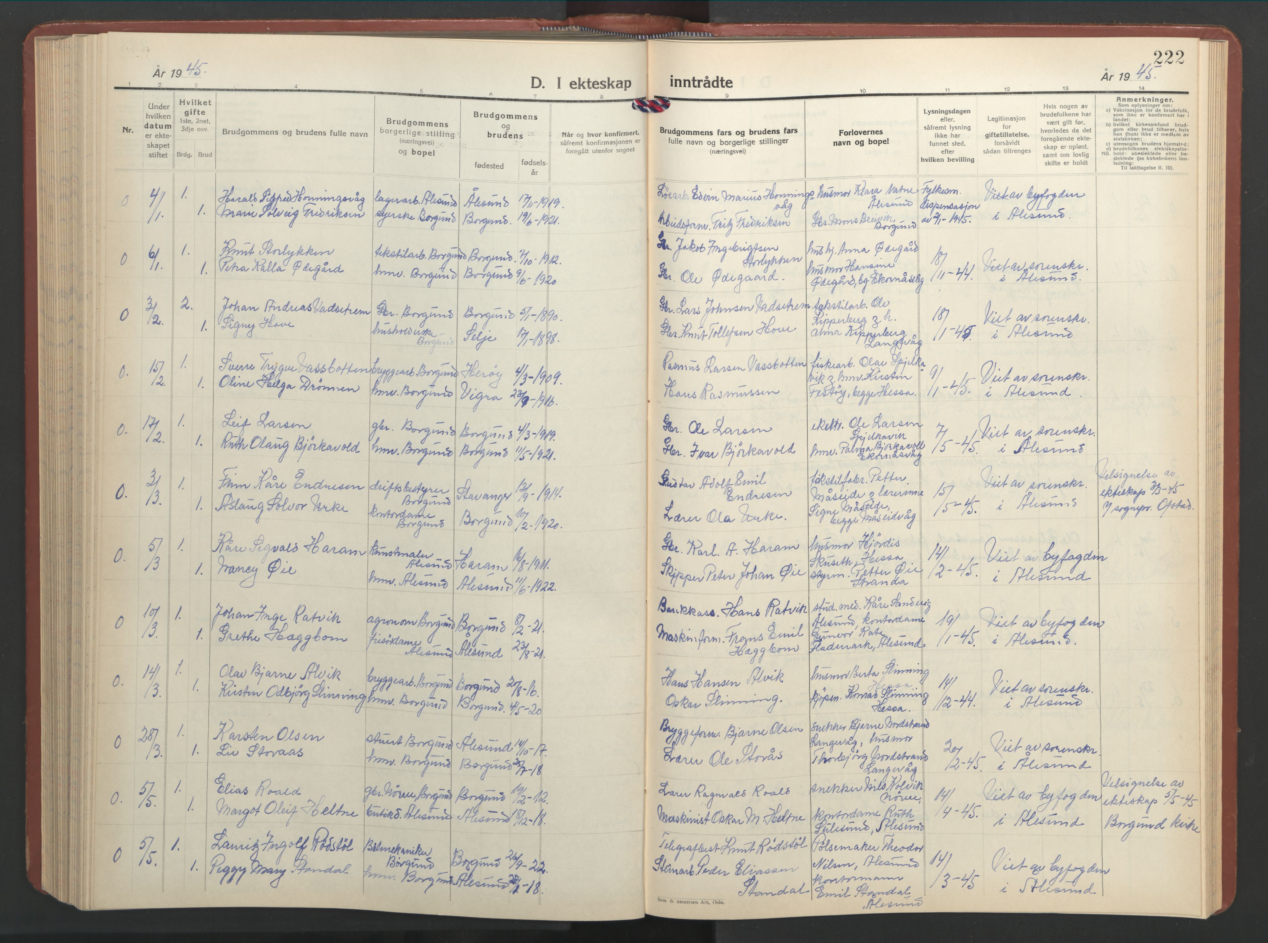 Ministerialprotokoller, klokkerbøker og fødselsregistre - Møre og Romsdal, SAT/A-1454/528/L0437: Parish register (copy) no. 528C18, 1939-1948, p. 222
