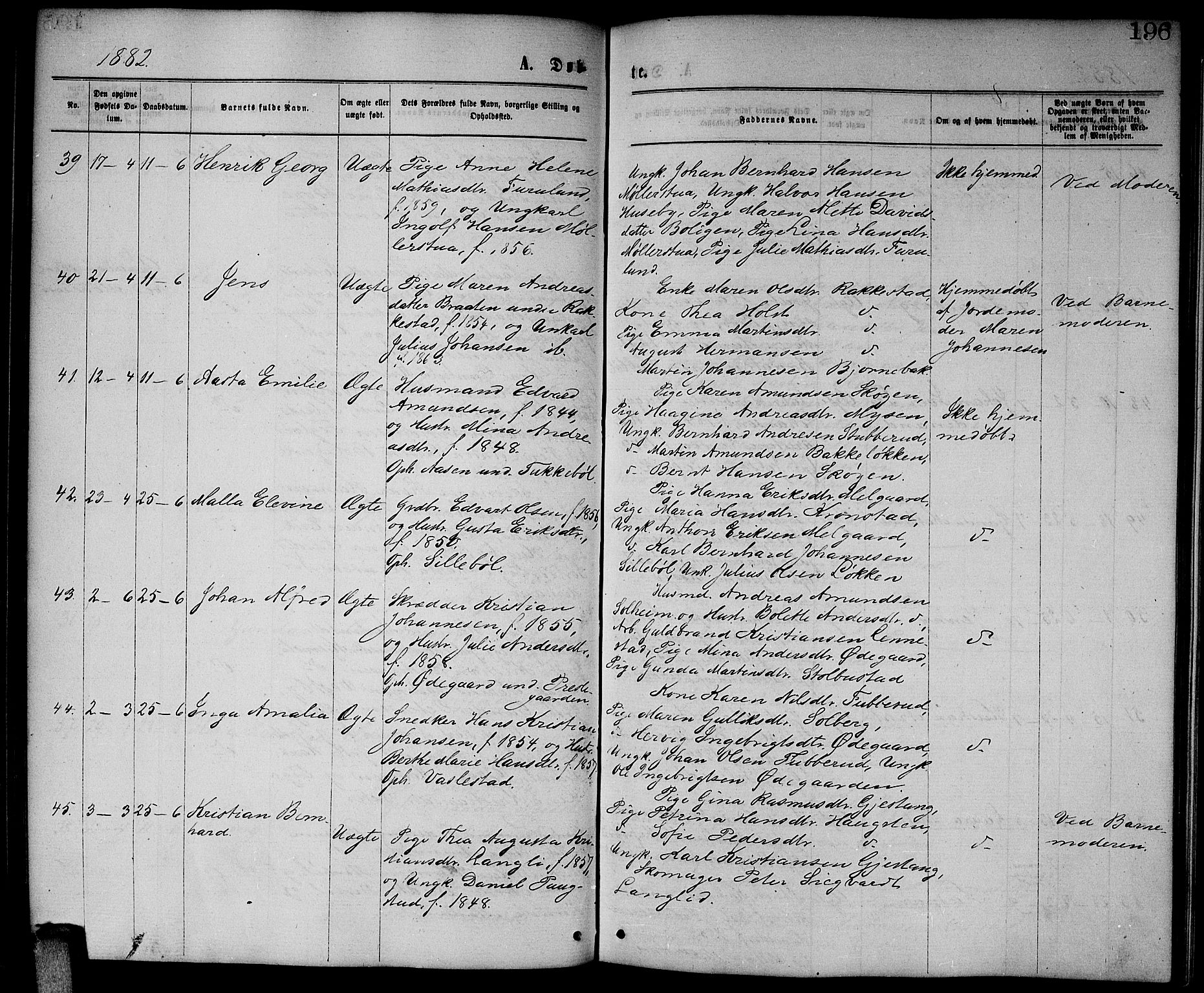 Enebakk prestekontor Kirkebøker, SAO/A-10171c/G/Ga/L0005: Parish register (copy) no. I 5, 1867-1888, p. 196