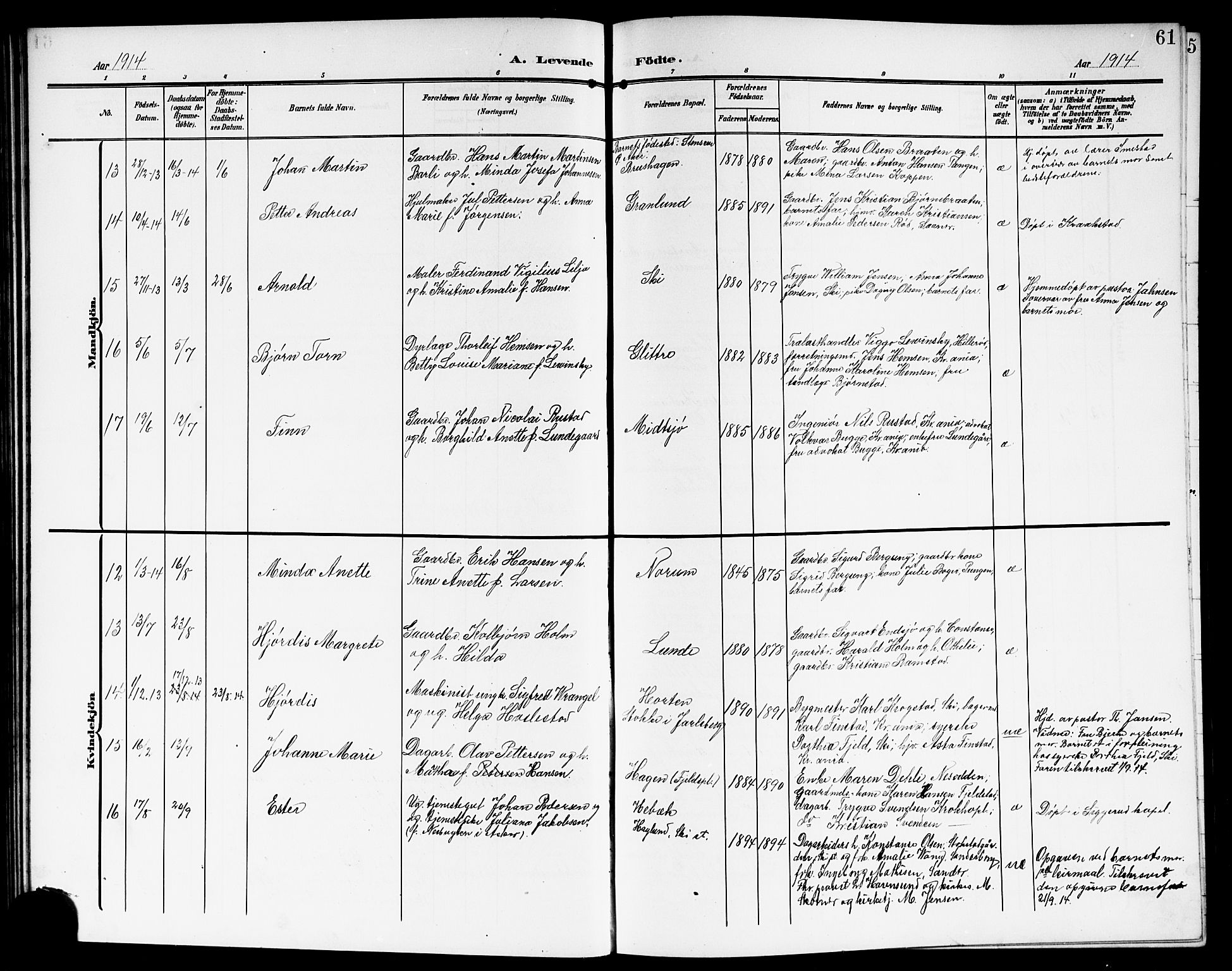 Kråkstad prestekontor Kirkebøker, SAO/A-10125a/G/Gb/L0001: Parish register (copy) no. II 1, 1905-1920, p. 61