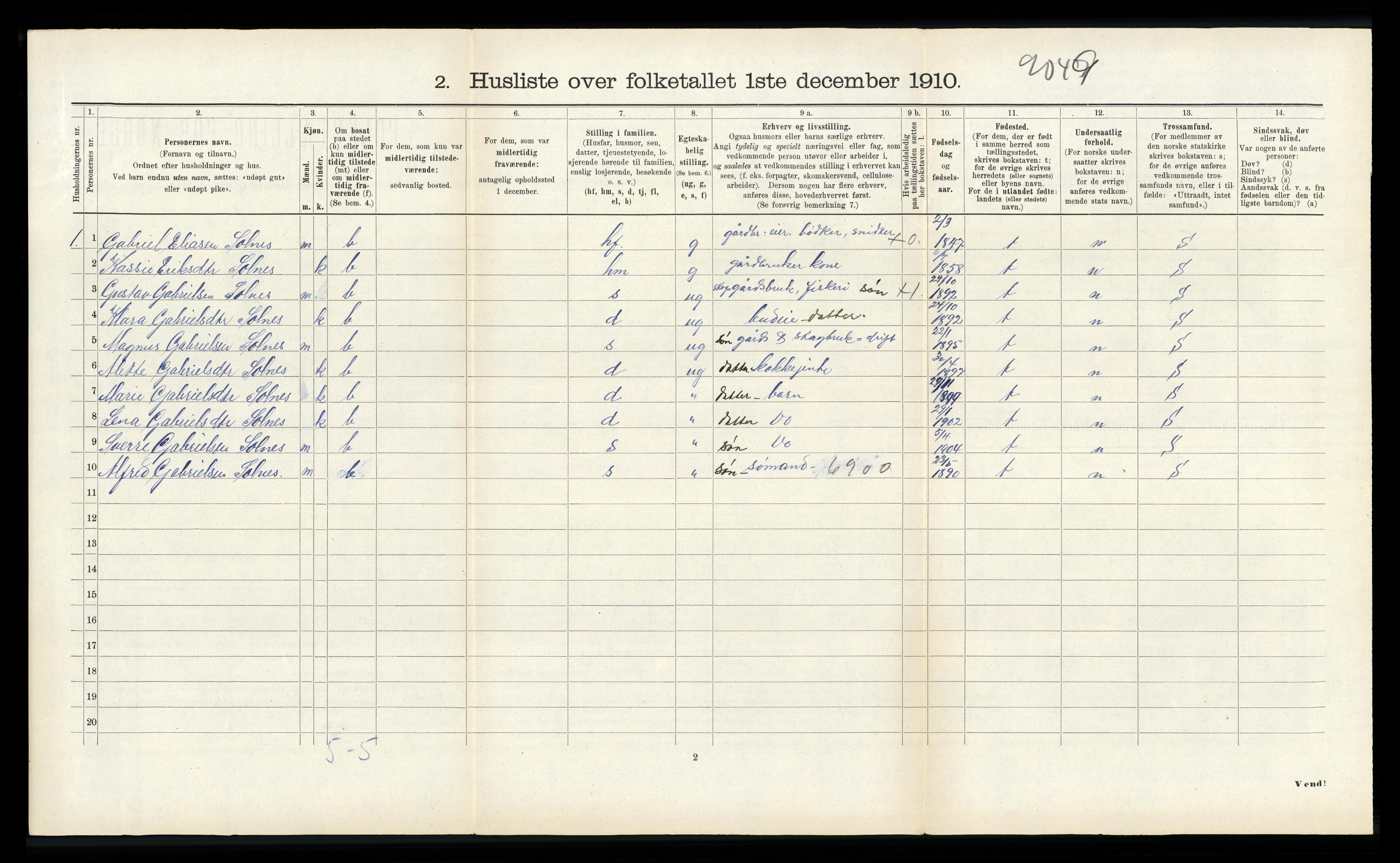 RA, 1910 census for Kinn, 1910, p. 257