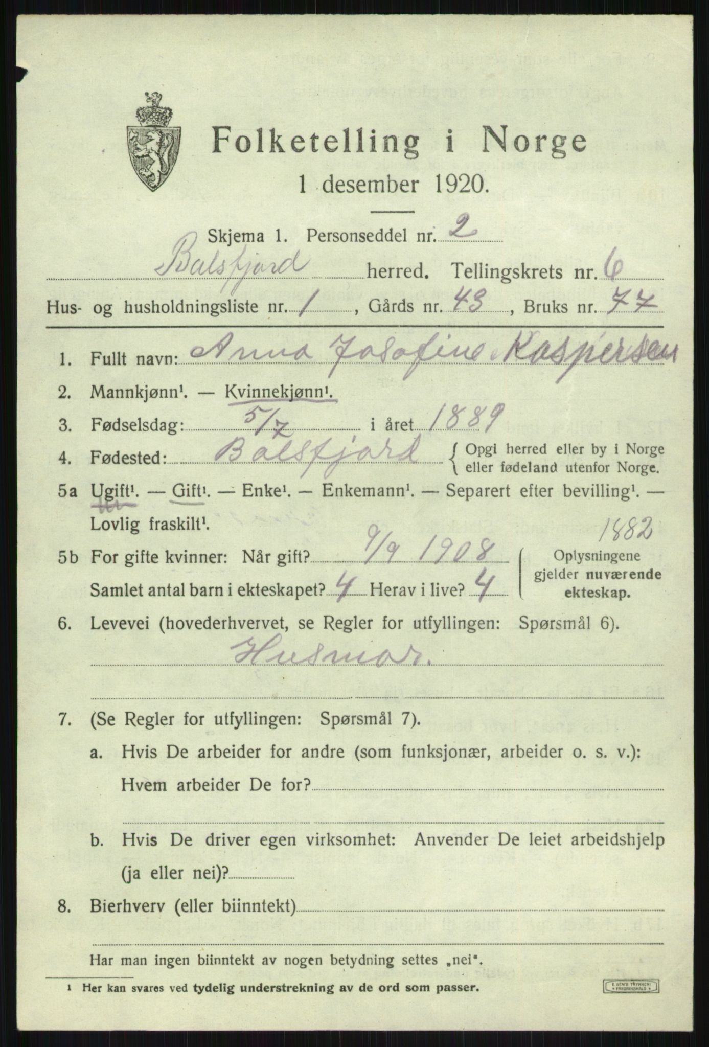 SATØ, 1920 census for Balsfjord, 1920, p. 3742