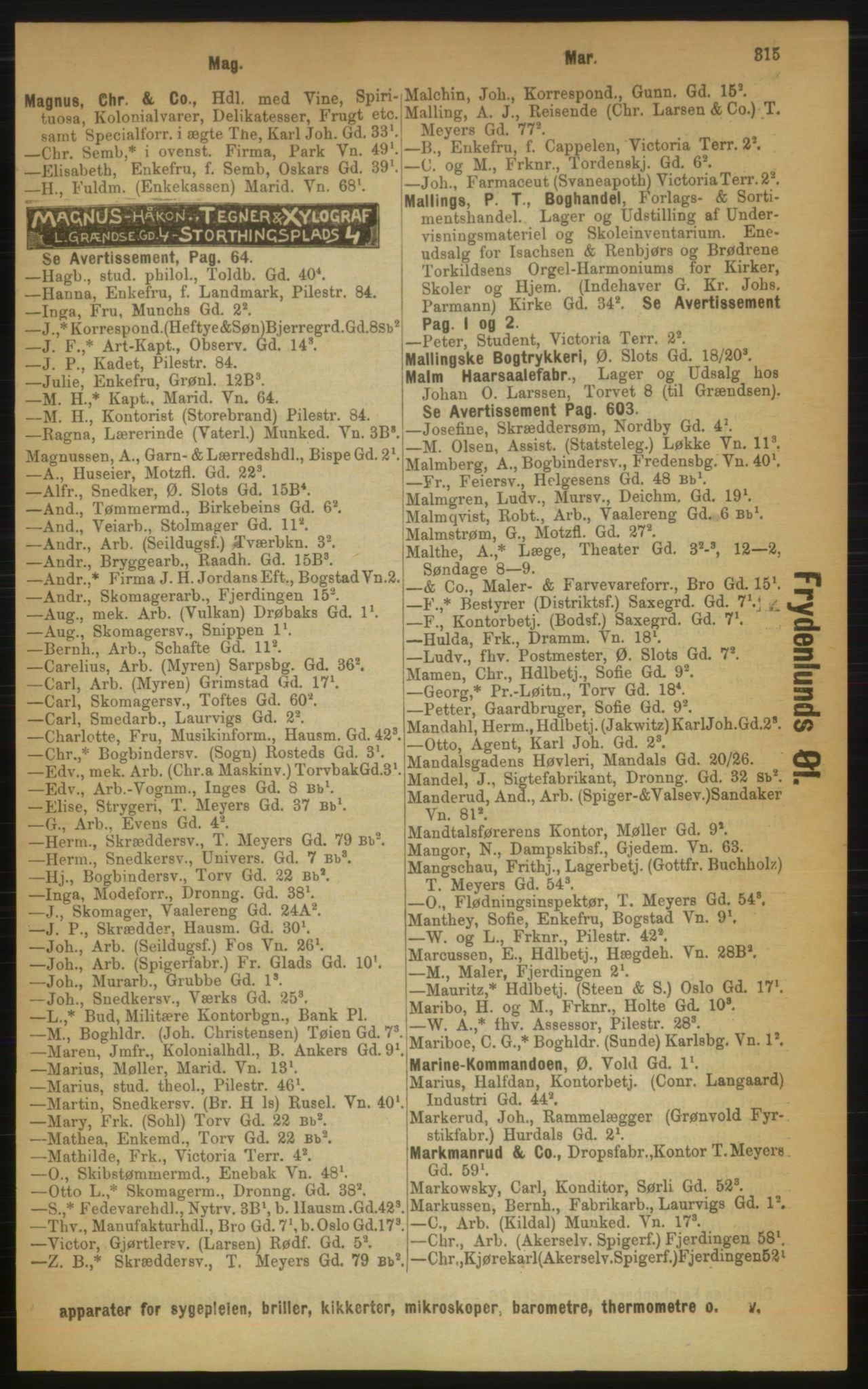 Kristiania/Oslo adressebok, PUBL/-, 1889, p. 315