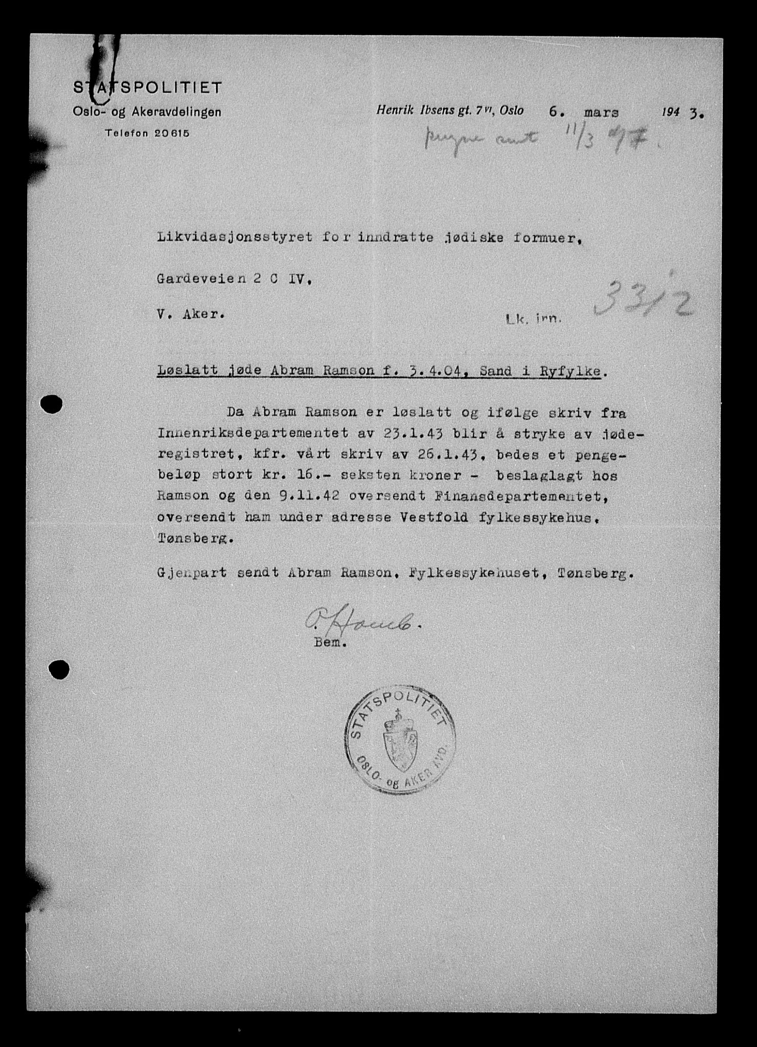 Justisdepartementet, Tilbakeføringskontoret for inndratte formuer, AV/RA-S-1564/H/Hc/Hcd/L1009: --, 1945-1947, p. 57