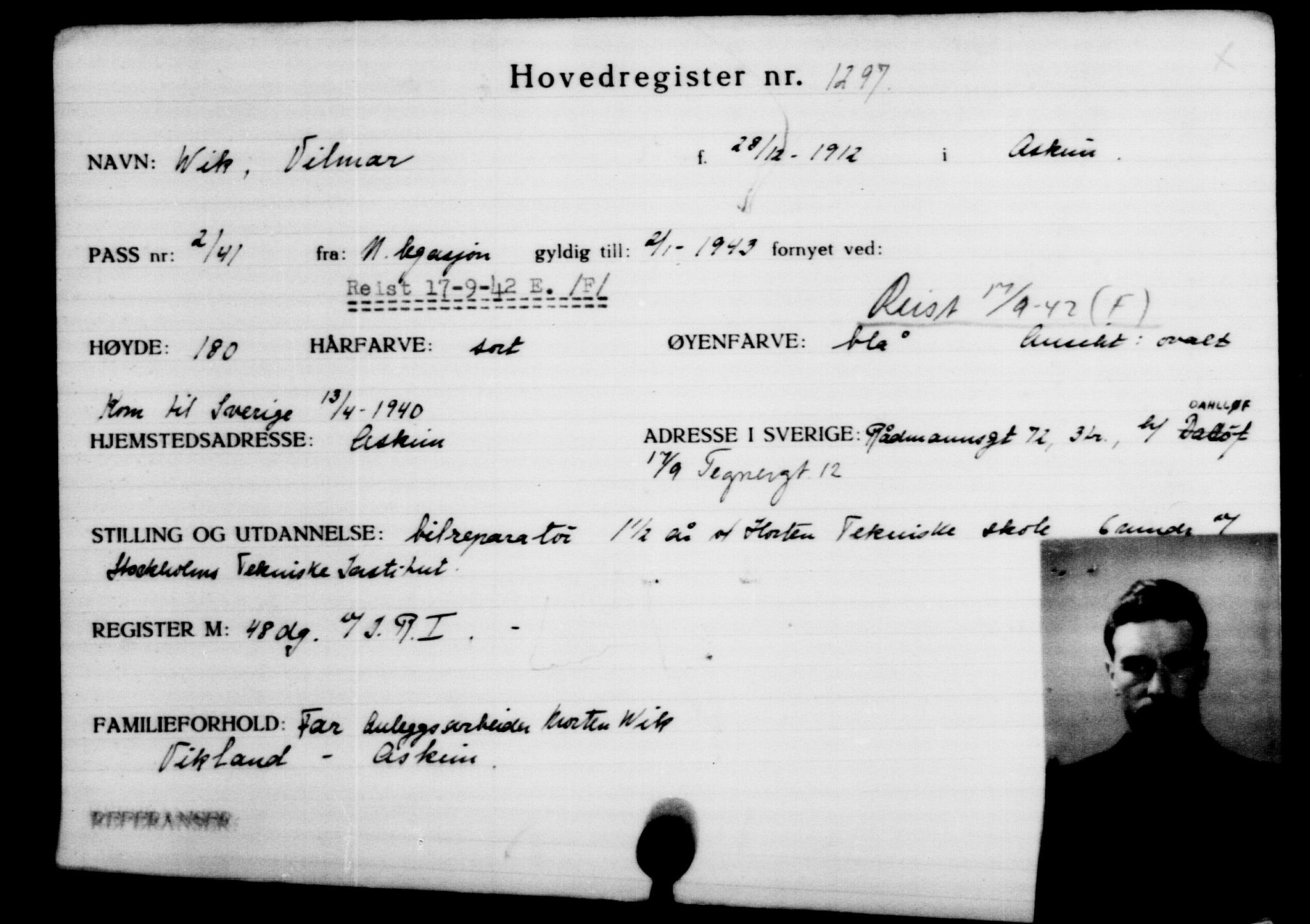 Den Kgl. Norske Legasjons Flyktningskontor, AV/RA-S-6753/V/Va/L0002: Kjesäterkartoteket.  Flyktningenr. 1001-2000, 1940-1945, p. 427