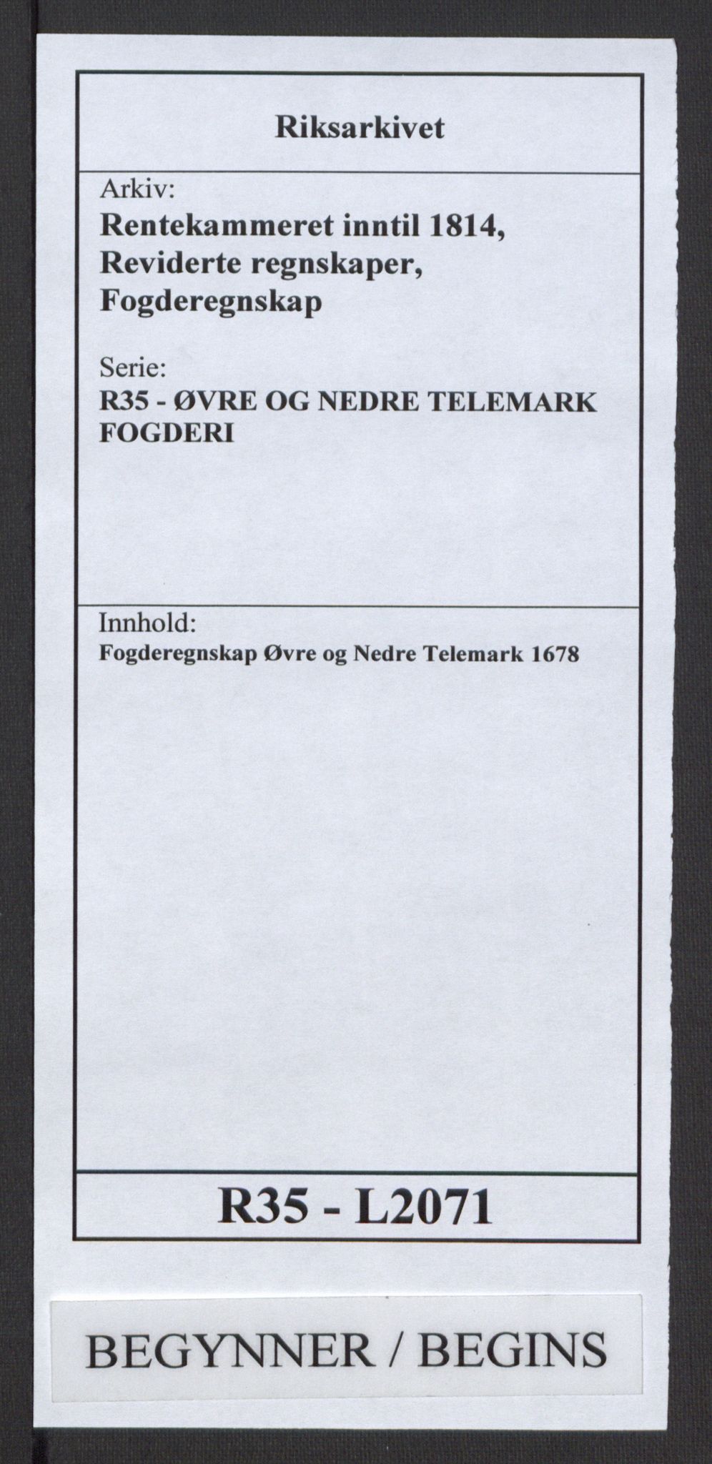 Rentekammeret inntil 1814, Reviderte regnskaper, Fogderegnskap, RA/EA-4092/R35/L2071: Fogderegnskap Øvre og Nedre Telemark, 1678, p. 1
